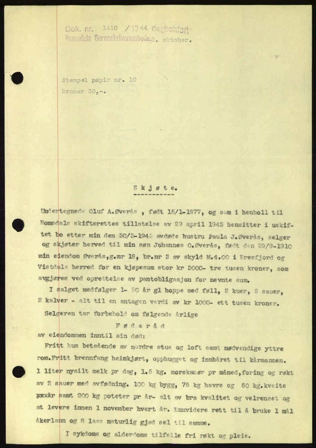 Romsdal sorenskriveri, SAT/A-4149/1/2/2C: Mortgage book no. A16, 1944-1944, Diary no: : 1410/1944