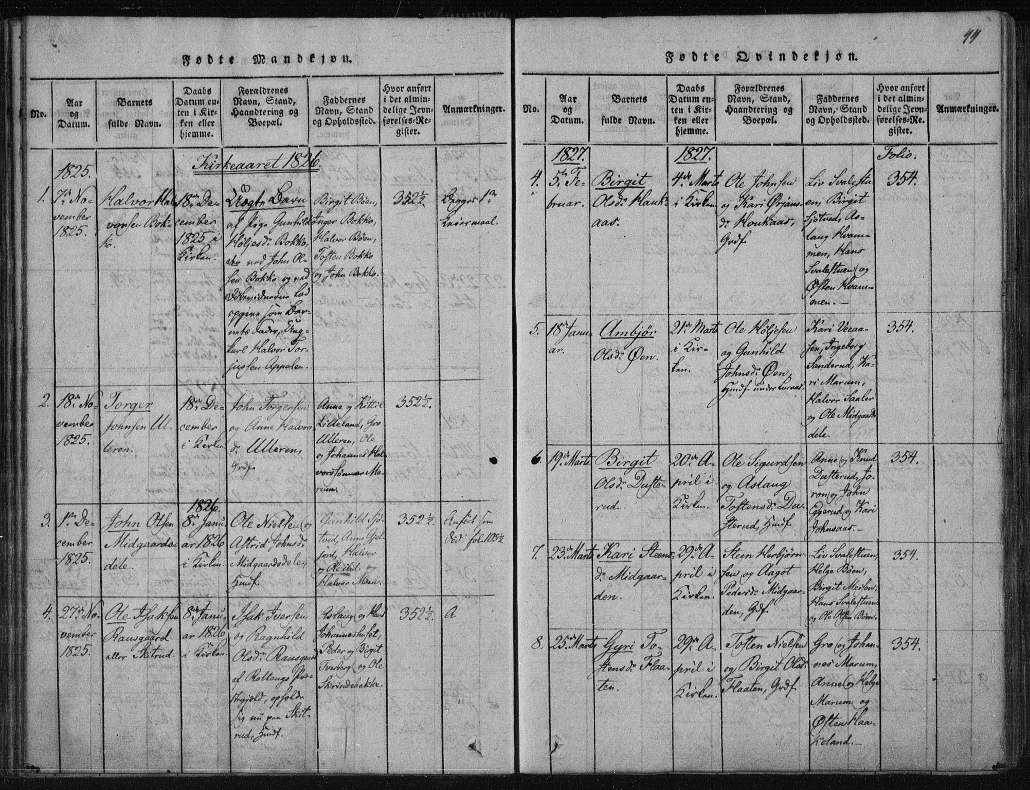 Tinn kirkebøker, AV/SAKO-A-308/F/Fa/L0004: Parish register (official) no. I 4, 1815-1843, p. 43b-44a