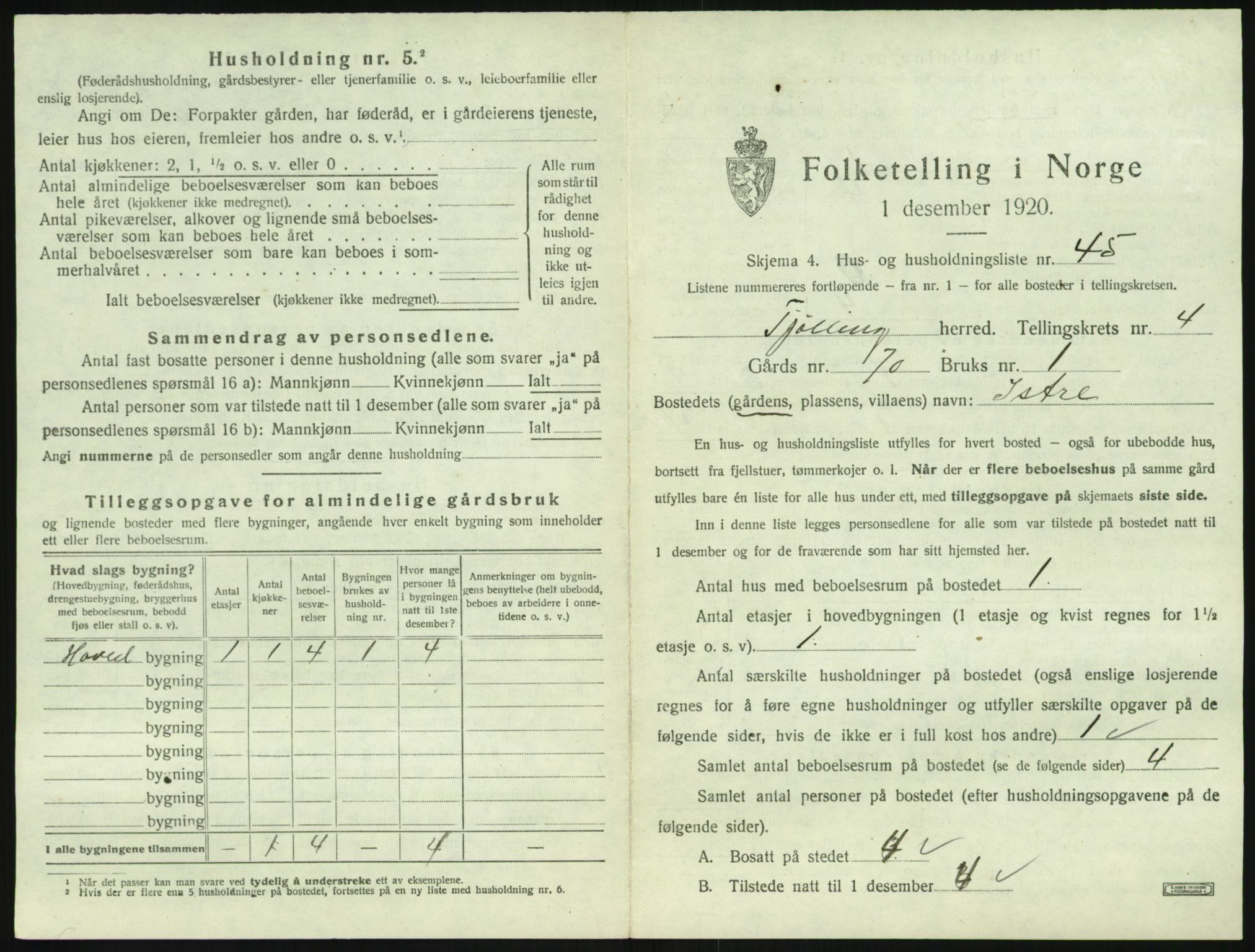 SAKO, 1920 census for Tjølling, 1920, p. 1163
