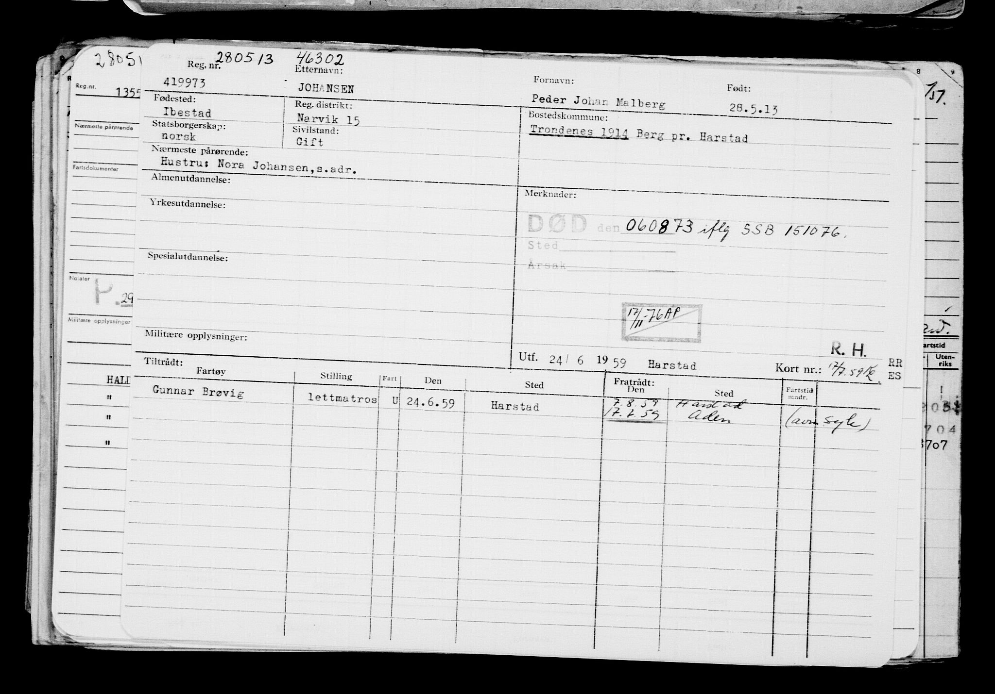 Direktoratet for sjømenn, AV/RA-S-3545/G/Gb/L0112: Hovedkort, 1913, p. 896