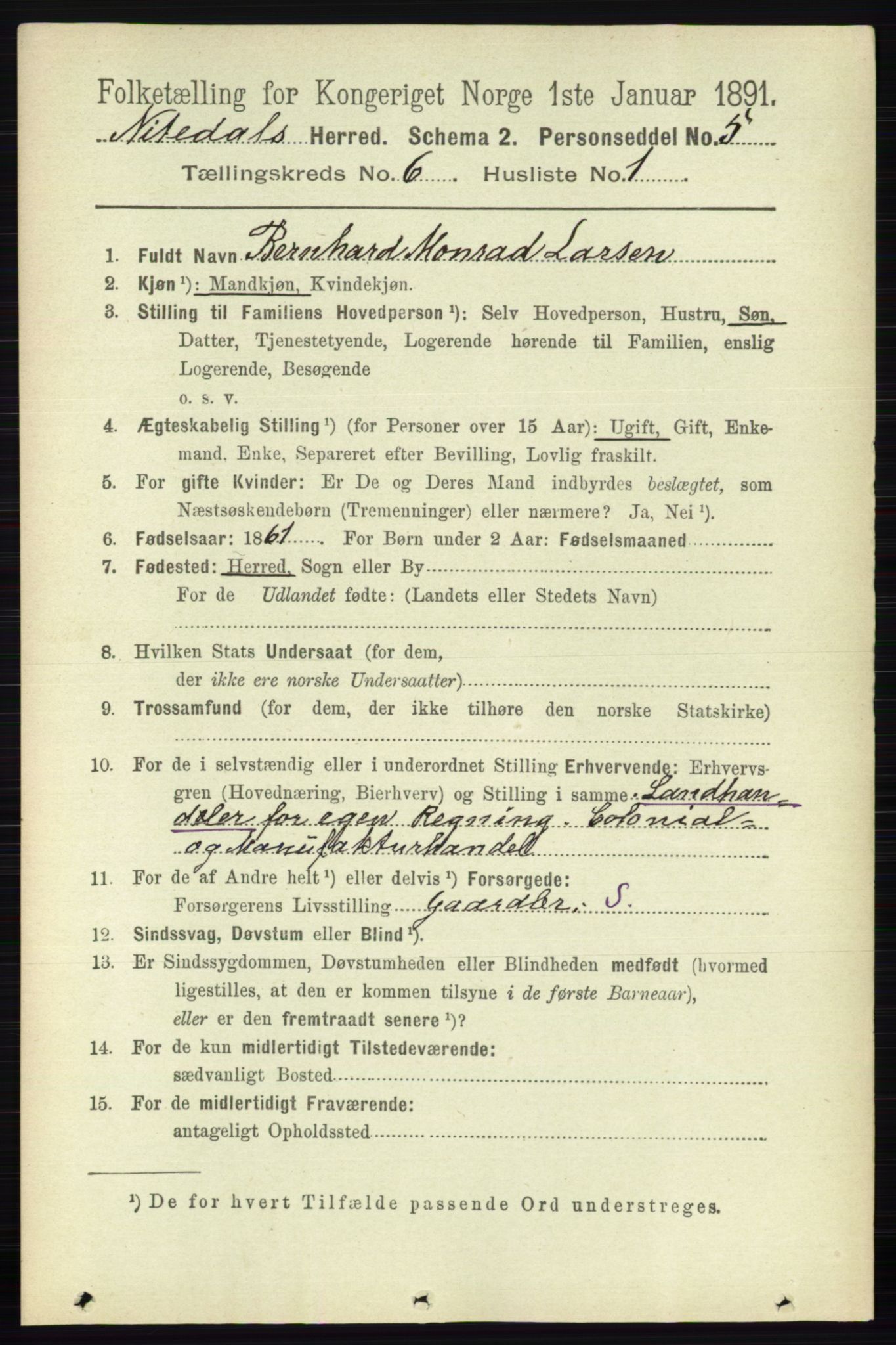 RA, 1891 census for 0233 Nittedal, 1891, p. 2614