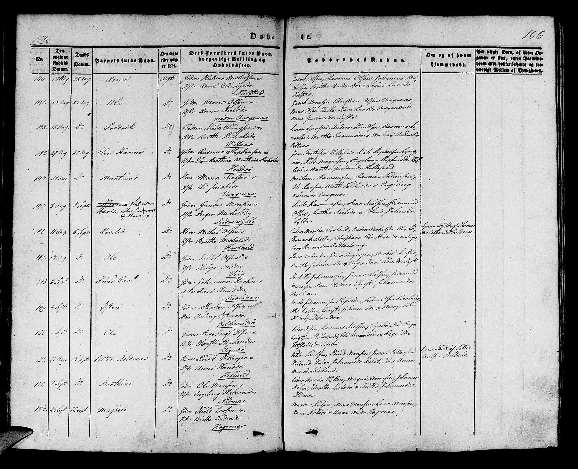 Manger sokneprestembete, AV/SAB-A-76801/H/Haa: Parish register (official) no. A 5, 1839-1848, p. 106