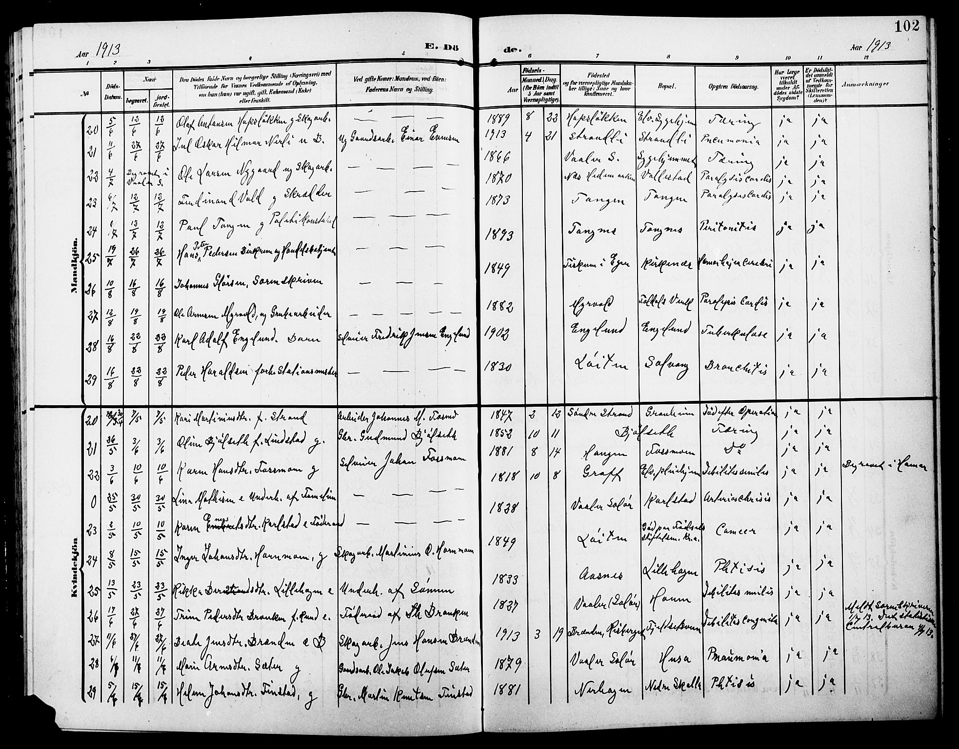 Elverum prestekontor, AV/SAH-PREST-044/H/Ha/Hab/L0009: Parish register (copy) no. 9, 1908-1921, p. 102