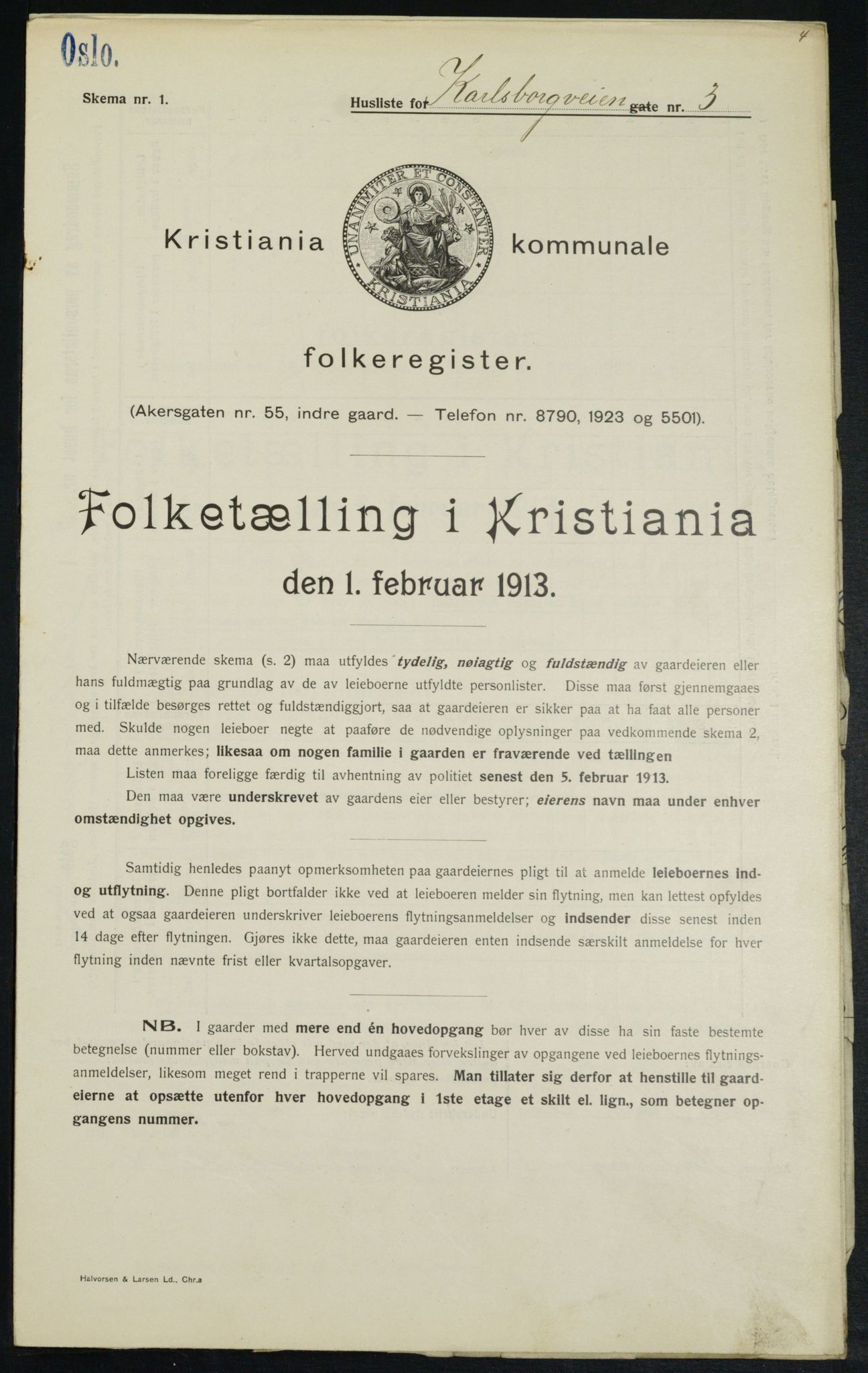 OBA, Municipal Census 1913 for Kristiania, 1913, p. 48687