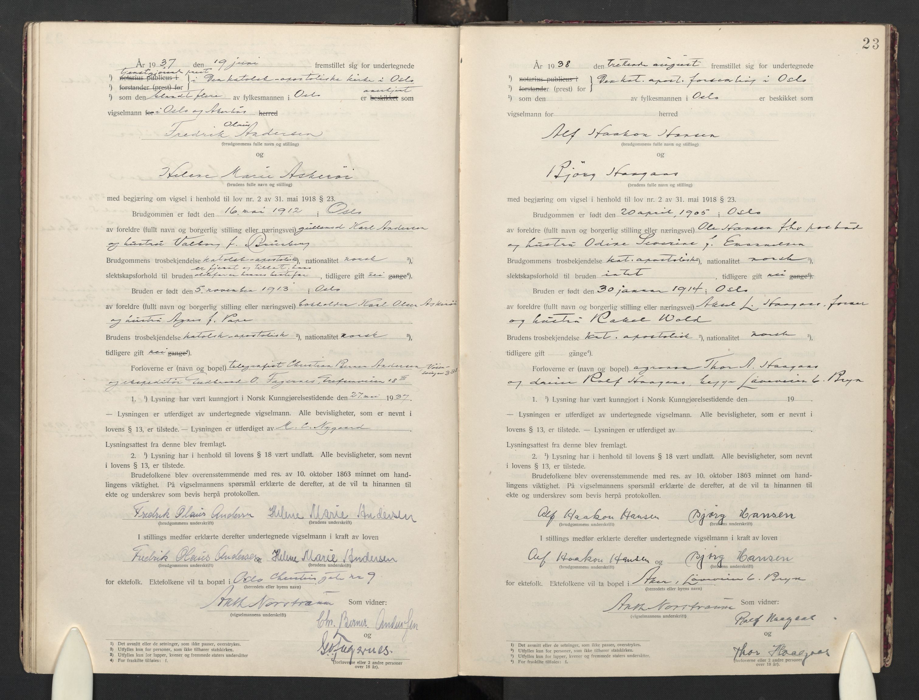 Den katolsk apostoliske menighet i Oslo , AV/SAO-PAO-0214/F/Fb/L0004: Dissenter register no. 4, 1919-1947, p. 23