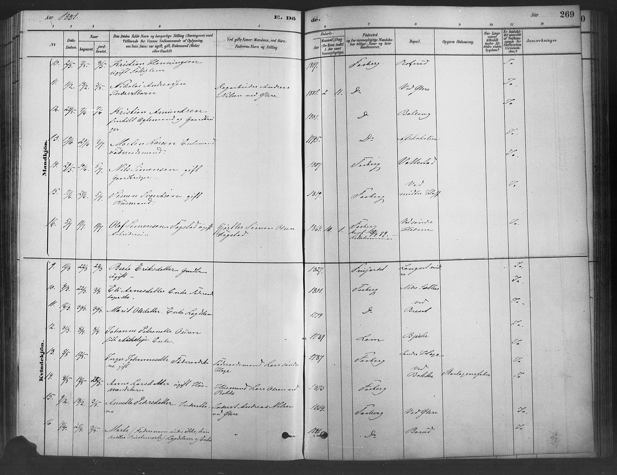 Fåberg prestekontor, SAH/PREST-086/H/Ha/Haa/L0009: Parish register (official) no. 9, 1879-1898, p. 269