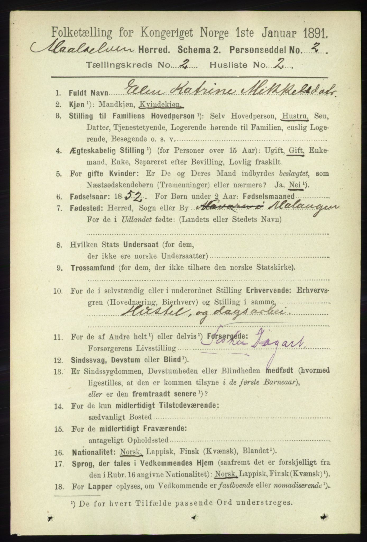 RA, 1891 census for 1924 Målselv, 1891, p. 305