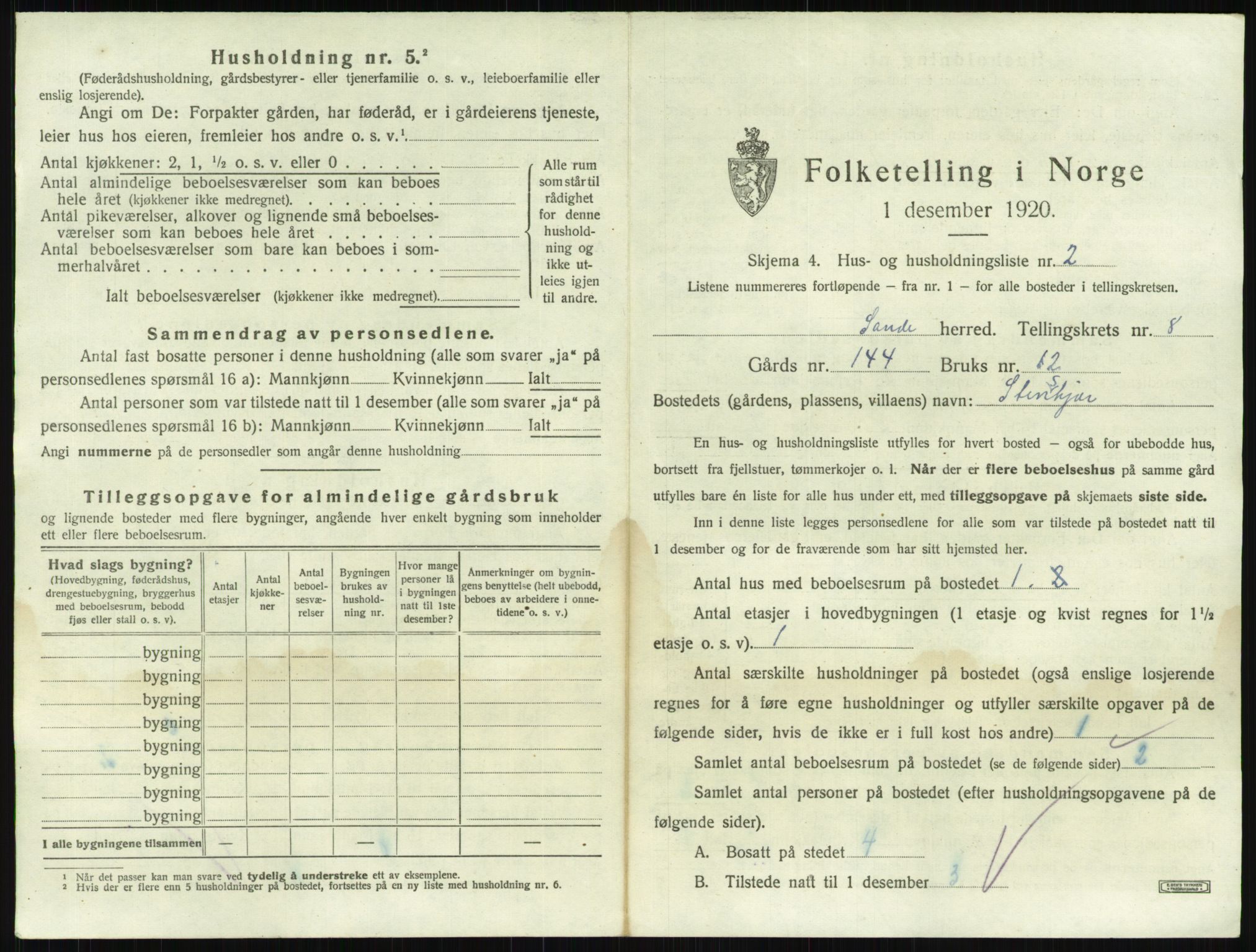 SAKO, 1920 census for Sande, 1920, p. 1362