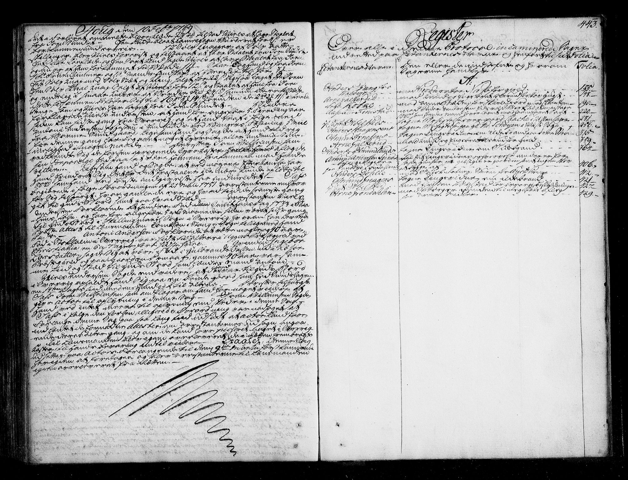 Øvre Romerike sorenskriveri, SAO/A-10649/F/Fb/L0060: Tingbok 60, 1763-1769, p. 442b-443a