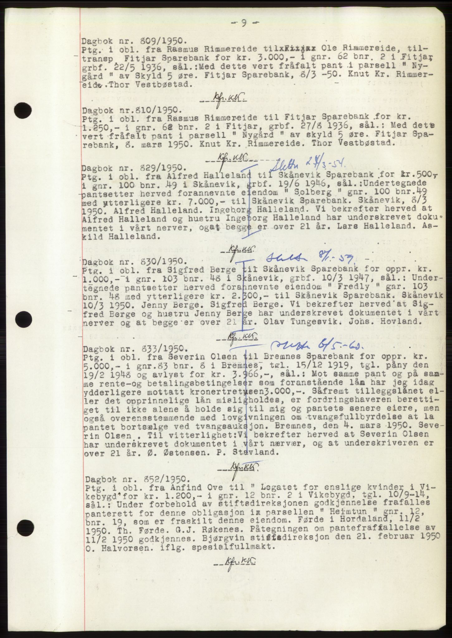 Sunnhordland sorenskrivar, AV/SAB-A-2401: Mortgage book no. B75-79, 1948-1950, Diary no: : 809/1950