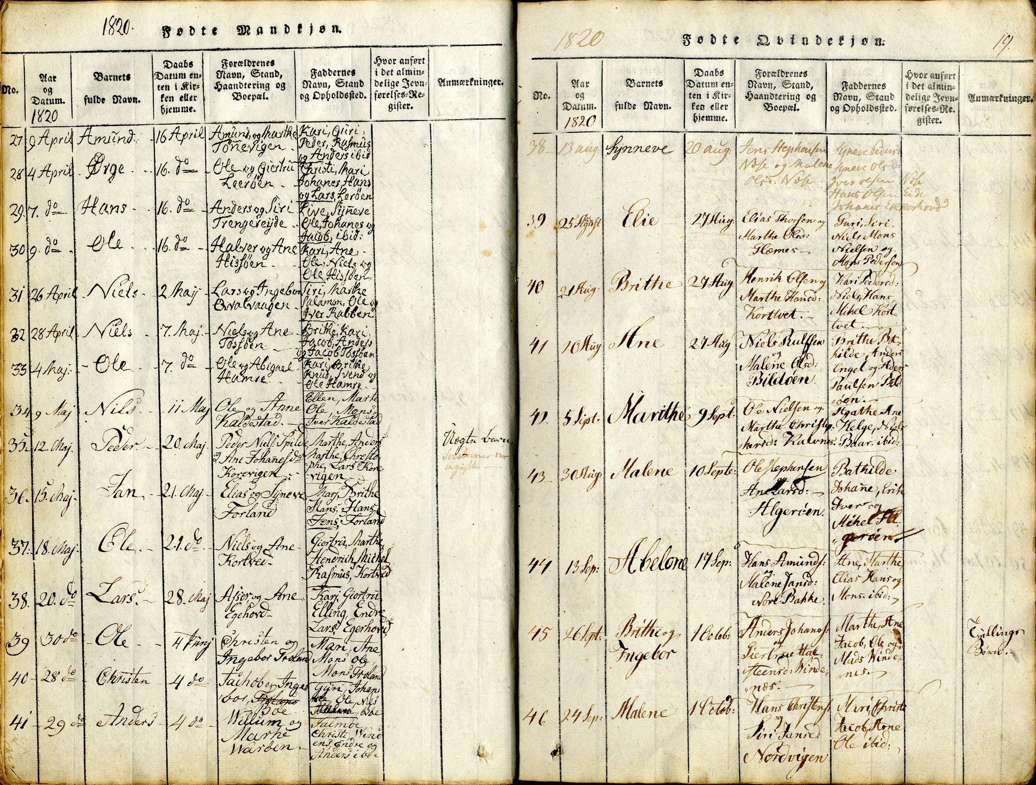 Sund sokneprestembete, AV/SAB-A-99930: Parish register (official) no. A 11, 1814-1825, p. 19