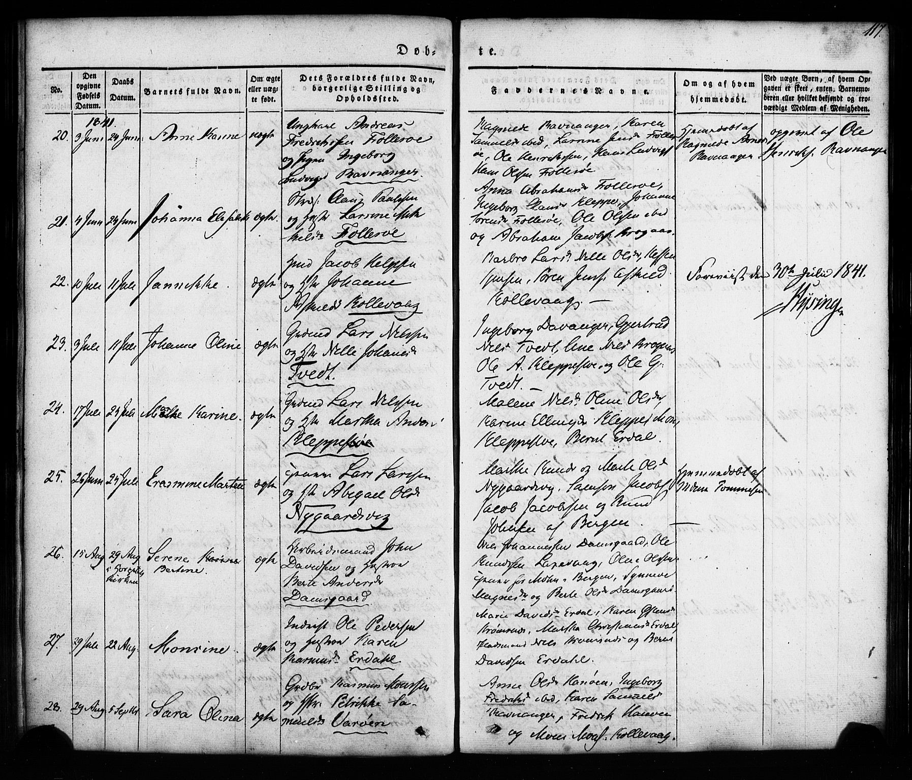 Askøy Sokneprestembete, AV/SAB-A-74101/H/Ha/Haa/Haaa/L0005: Parish register (official) no. A 5, 1836-1852, p. 117