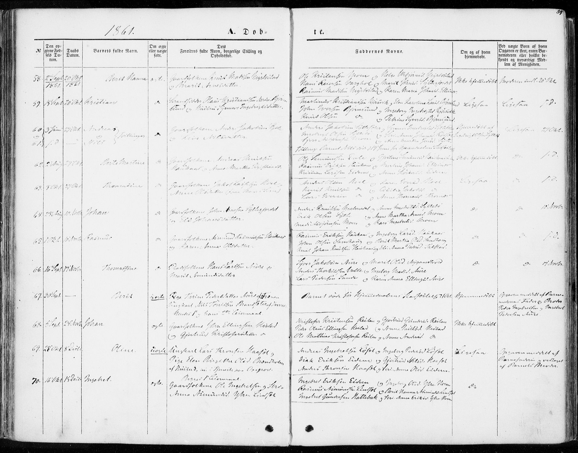 Ministerialprotokoller, klokkerbøker og fødselsregistre - Møre og Romsdal, AV/SAT-A-1454/565/L0748: Parish register (official) no. 565A02, 1845-1872, p. 59