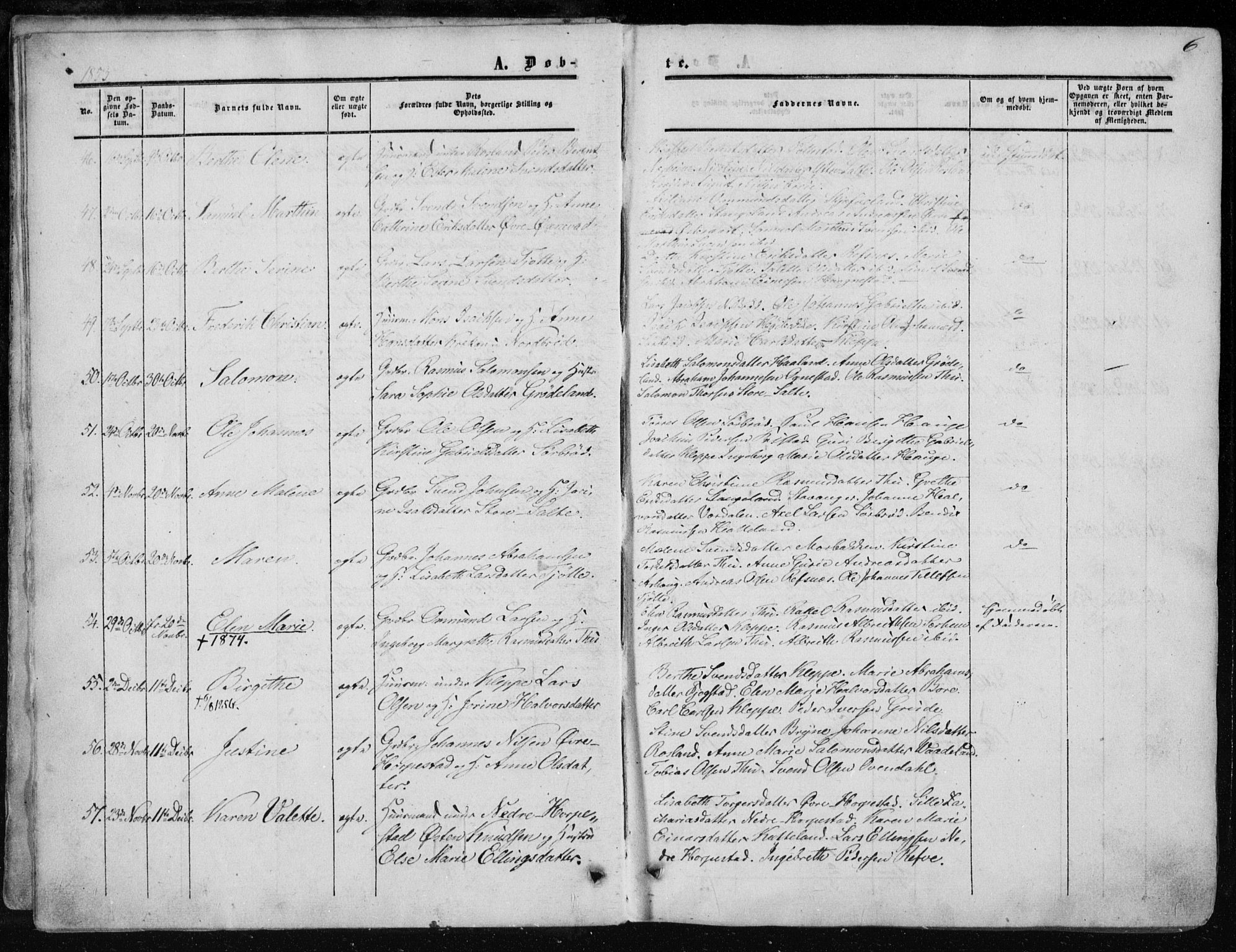 Klepp sokneprestkontor, AV/SAST-A-101803/001/3/30BA/L0005: Parish register (official) no. A 5, 1853-1870, p. 6