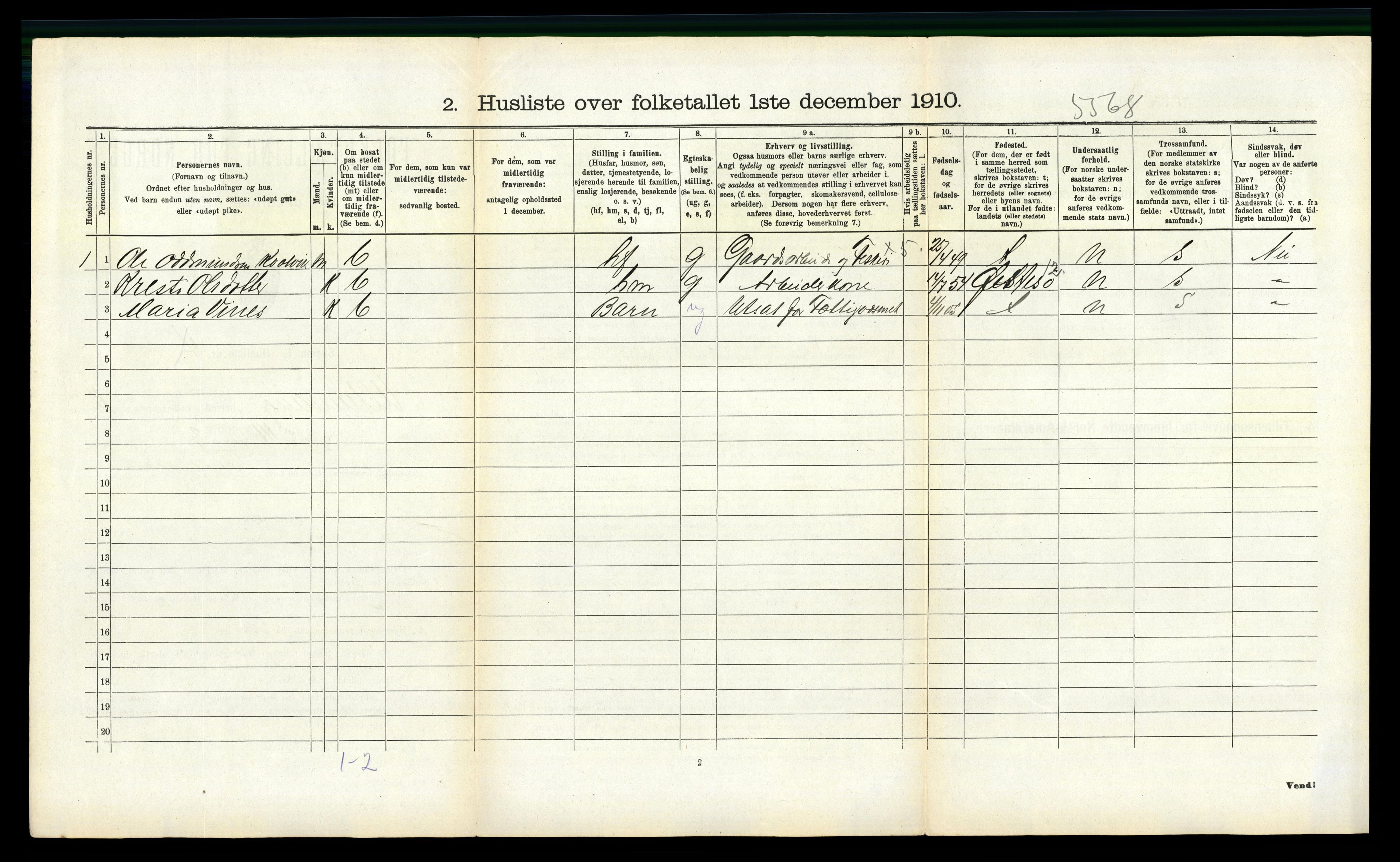 RA, 1910 census for Ullensvang, 1910, p. 1472