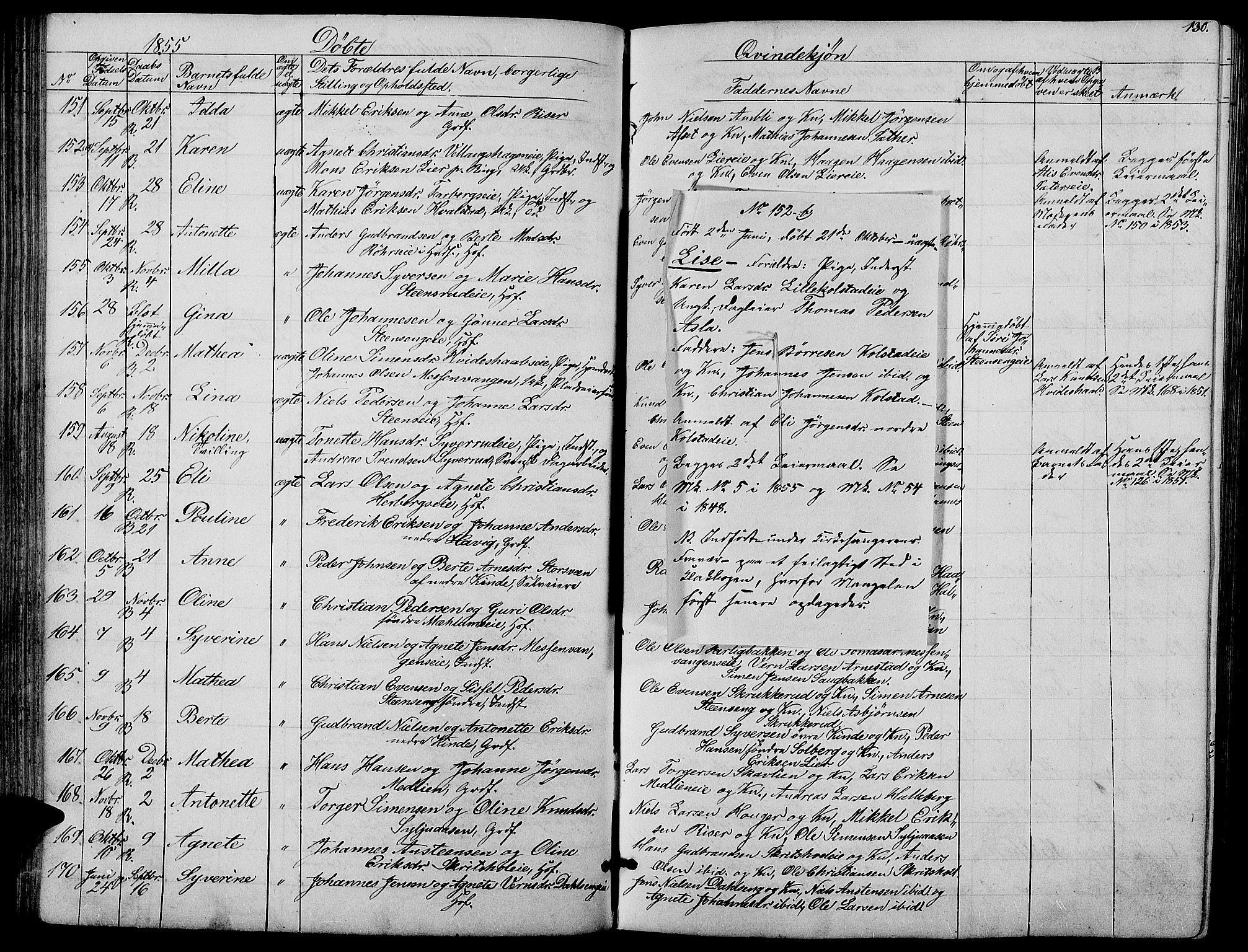 Ringsaker prestekontor, SAH/PREST-014/L/La/L0006: Parish register (copy) no. 6, 1851-1860, p. 130