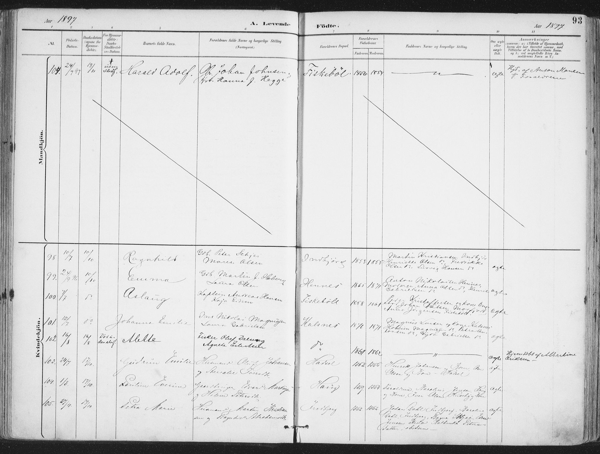 Ministerialprotokoller, klokkerbøker og fødselsregistre - Nordland, AV/SAT-A-1459/888/L1246: Parish register (official) no. 888A12, 1891-1903, p. 93