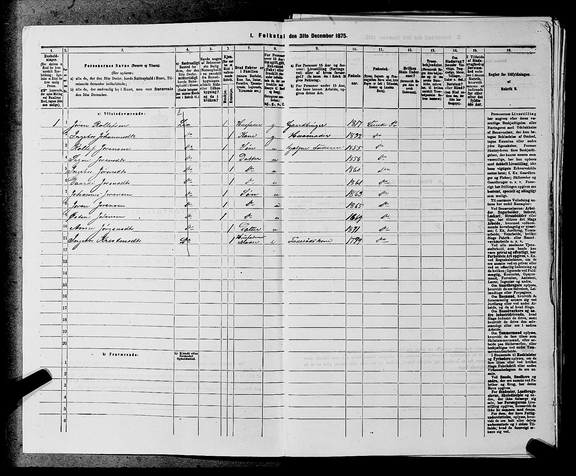 SAKO, 1875 census for 0820P Lunde, 1875, p. 358