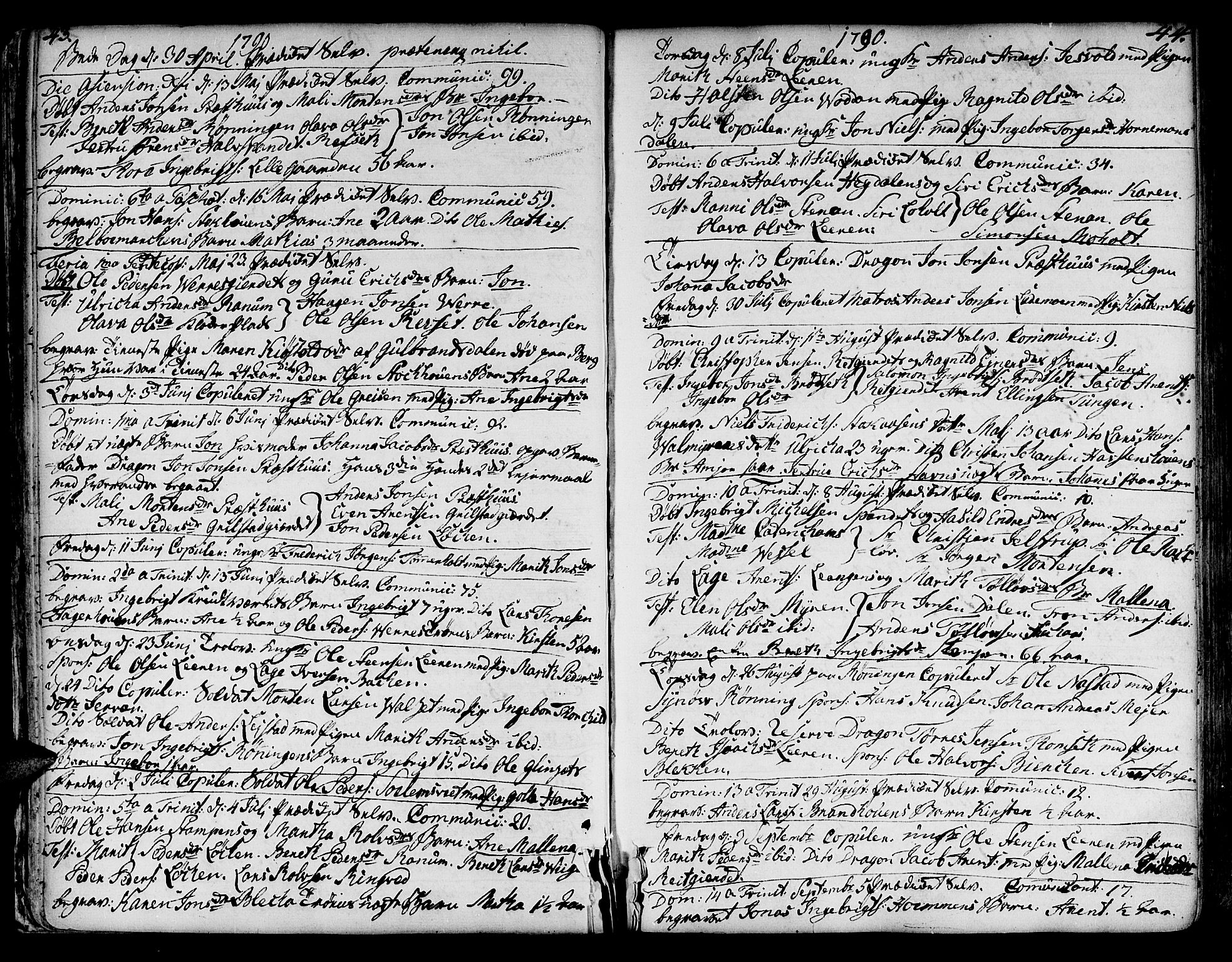 Ministerialprotokoller, klokkerbøker og fødselsregistre - Sør-Trøndelag, SAT/A-1456/606/L0280: Parish register (official) no. 606A02 /1, 1781-1817, p. 43-44