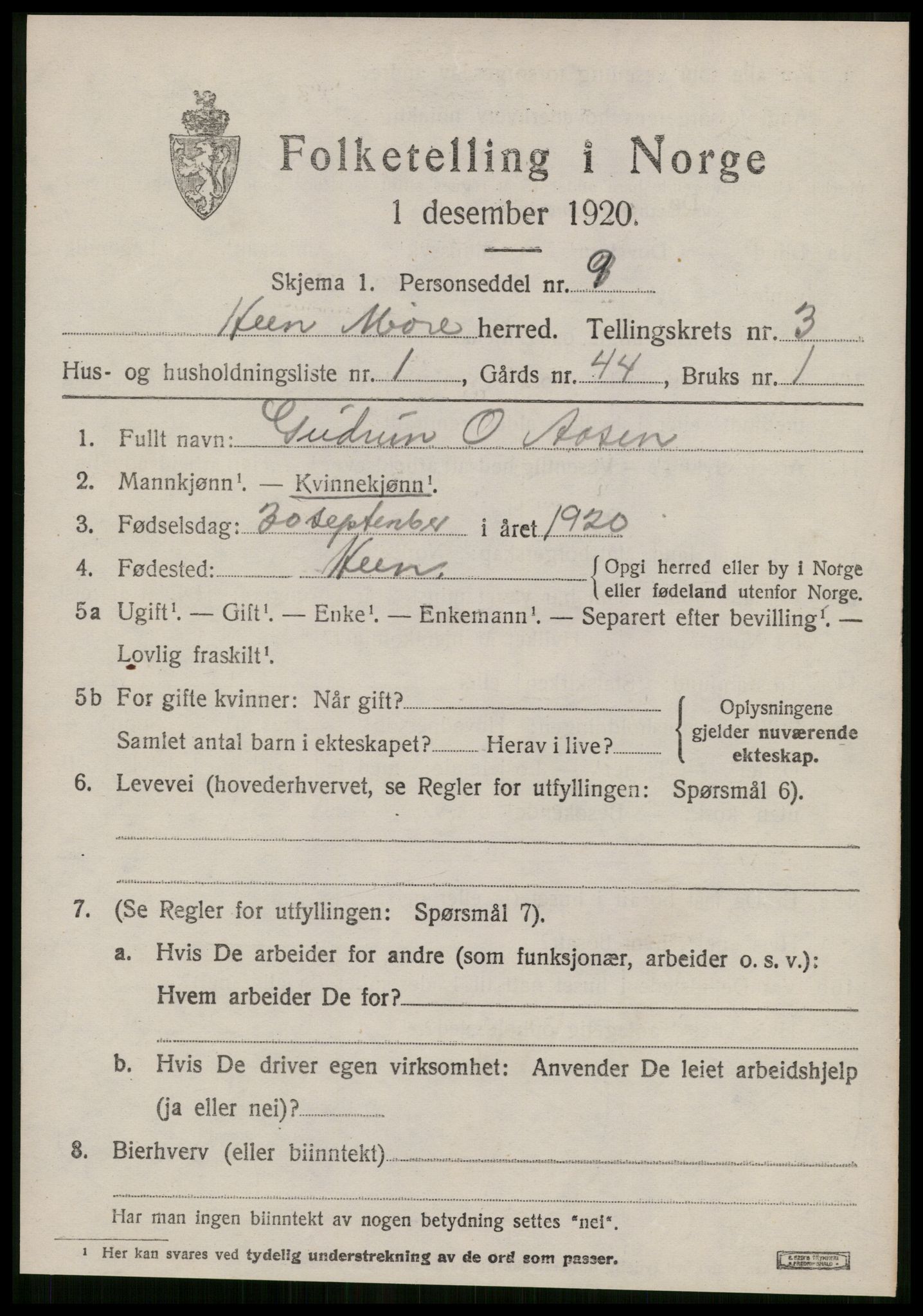 SAT, 1920 census for Hen, 1920, p. 1442