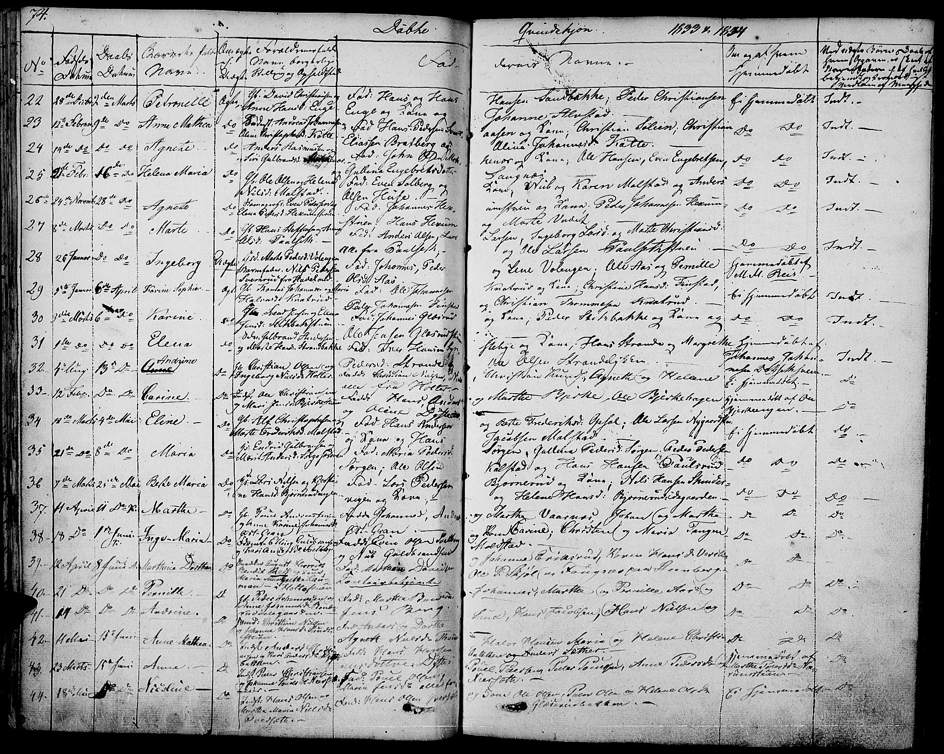 Vestre Toten prestekontor, AV/SAH-PREST-108/H/Ha/Haa/L0002: Parish register (official) no. 2, 1825-1837, p. 74