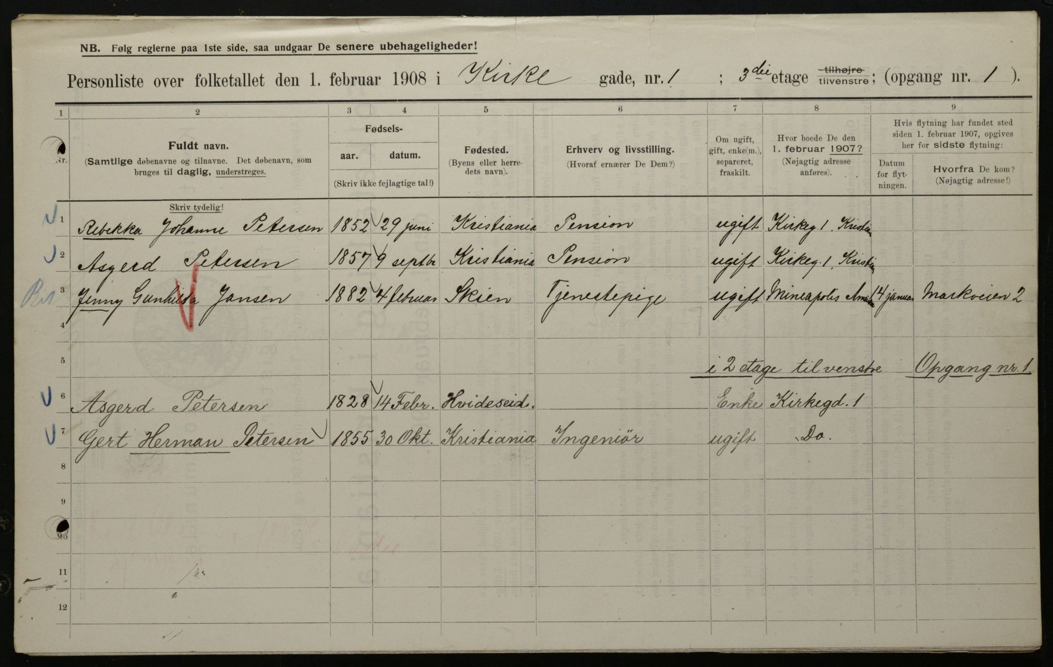 OBA, Municipal Census 1908 for Kristiania, 1908, p. 44496