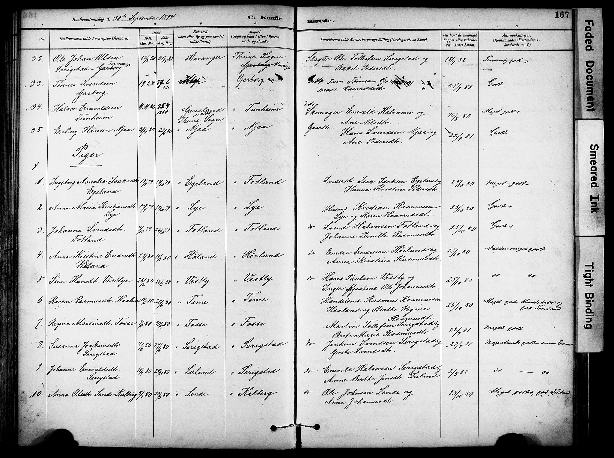 Lye sokneprestkontor, AV/SAST-A-101794/001/30BA/L0011: Parish register (official) no. A 9, 1893-1903, p. 167