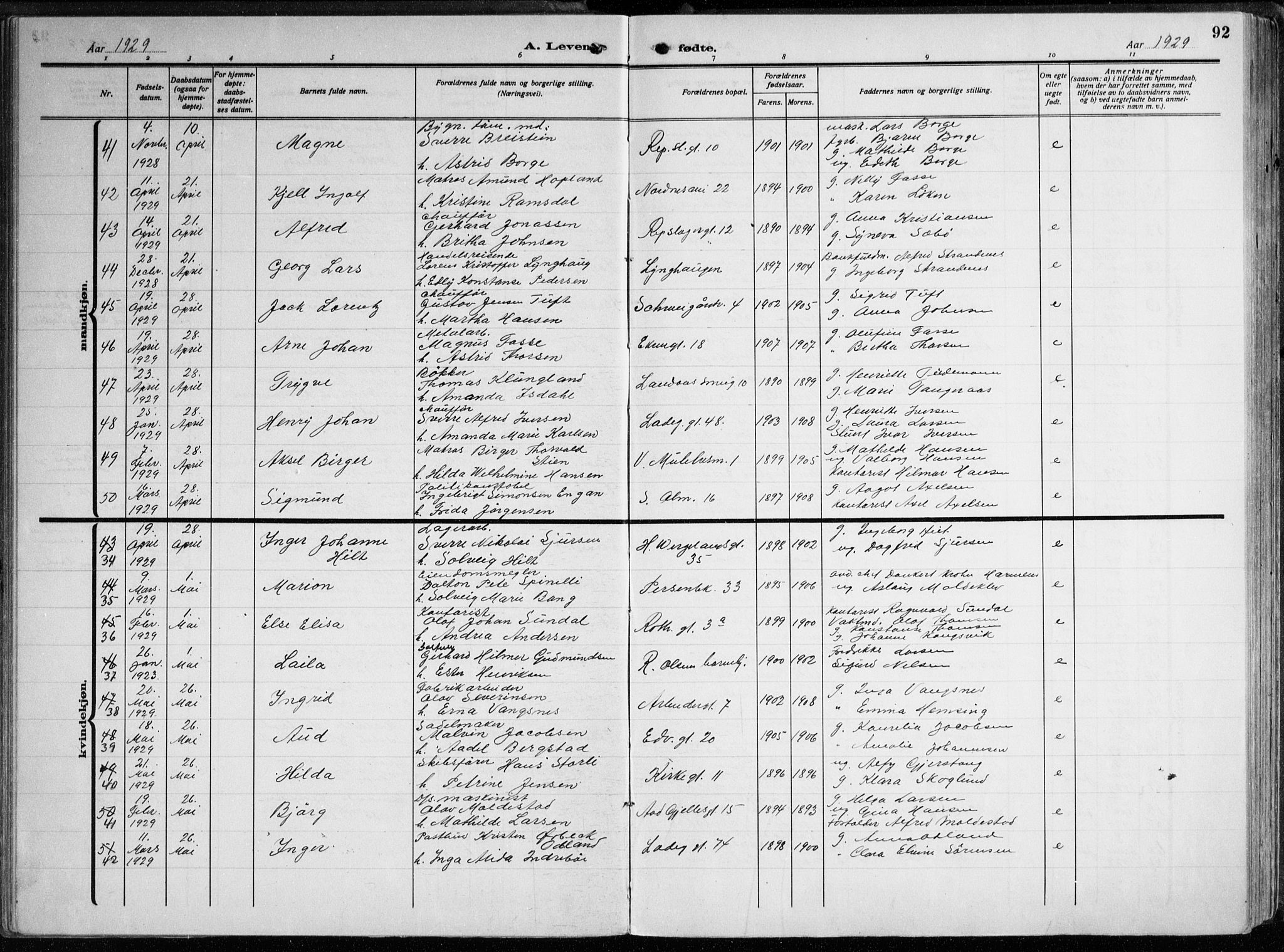 Sandviken Sokneprestembete, SAB/A-77601/H/Hb/L0006: Parish register (copy) no. B 3, 1925-1944, p. 92