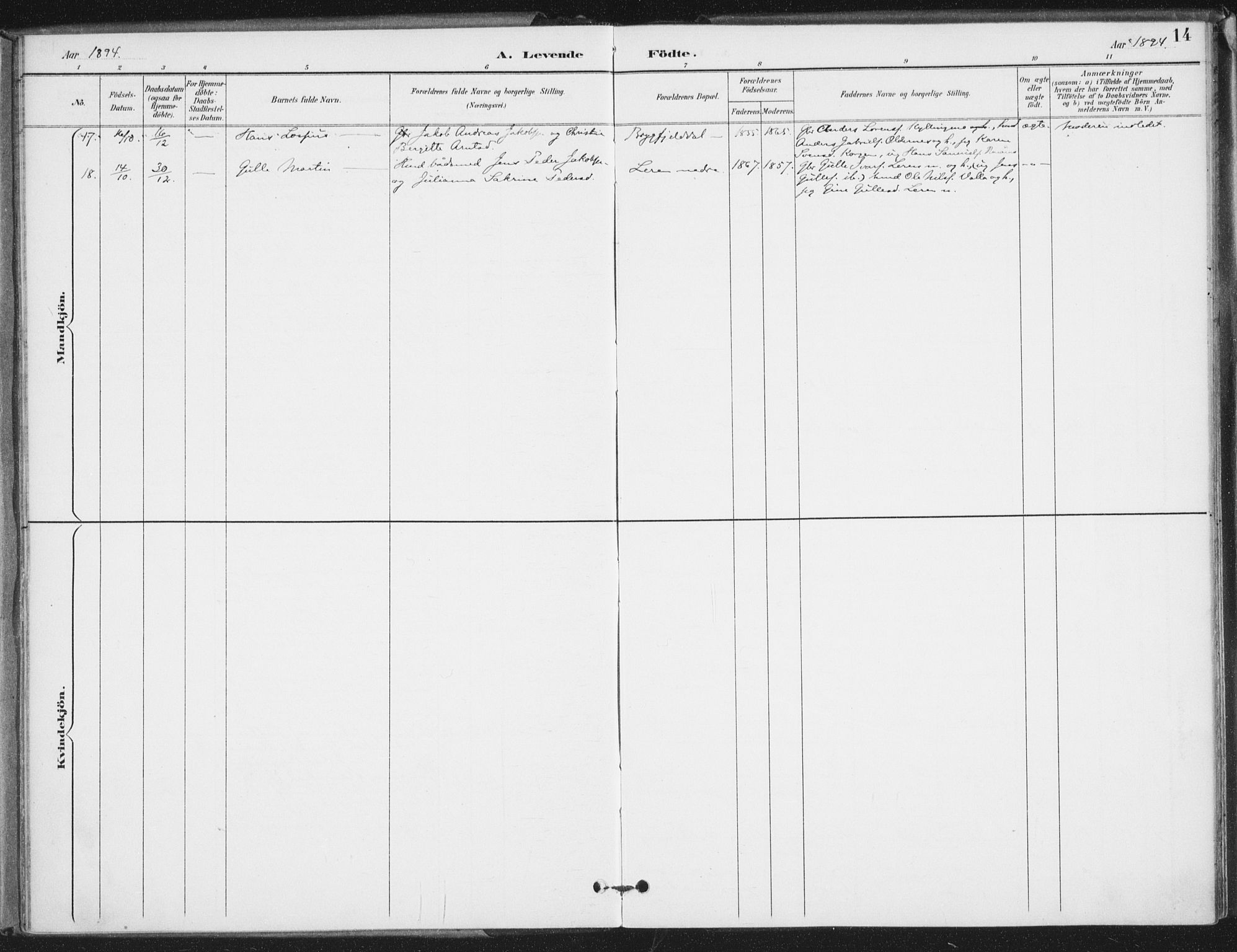 Ministerialprotokoller, klokkerbøker og fødselsregistre - Nordland, SAT/A-1459/826/L0380: Parish register (official) no. 826A03, 1891-1911, p. 14