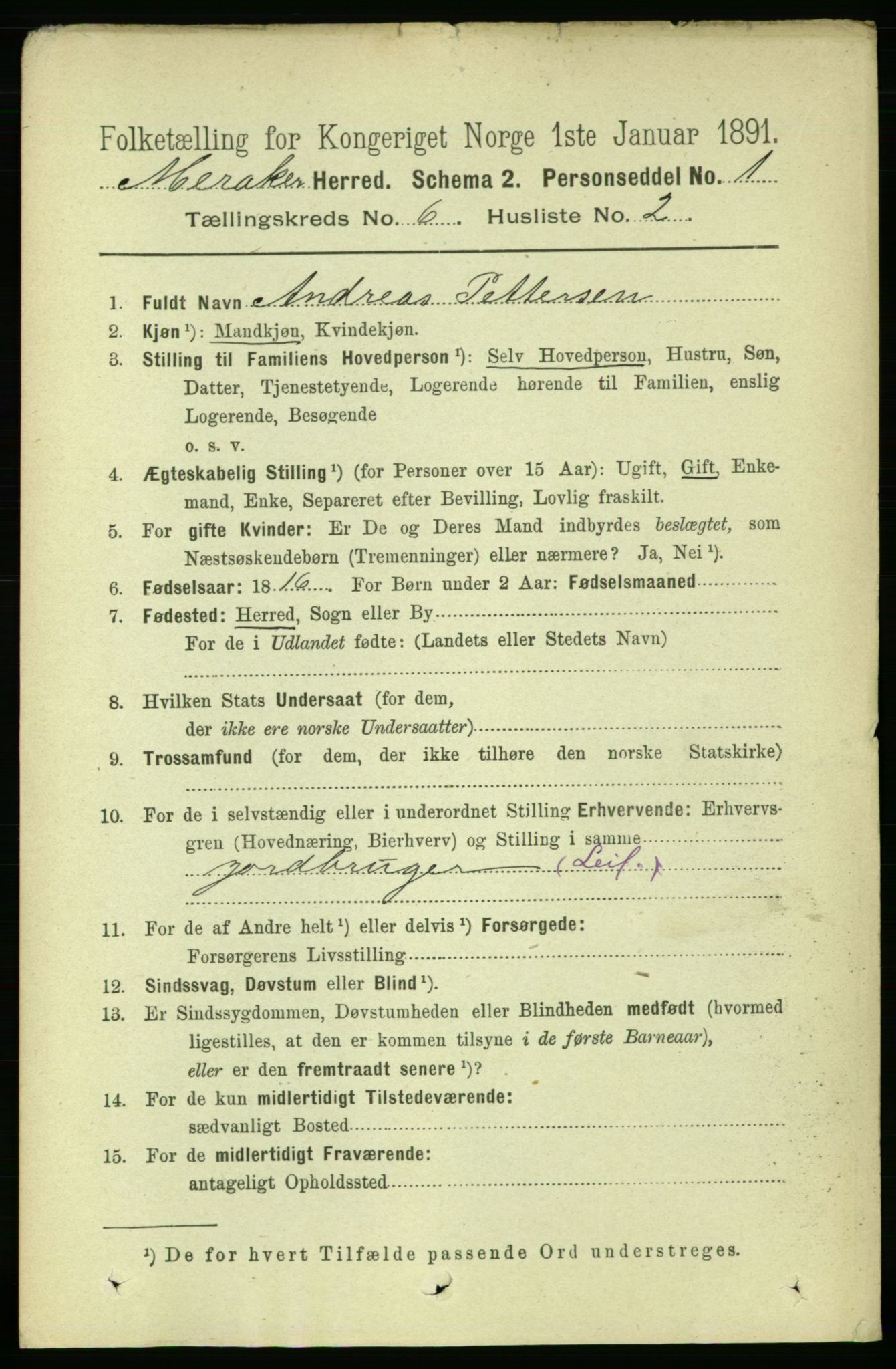 RA, 1891 census for 1711 Meråker, 1891, p. 2042