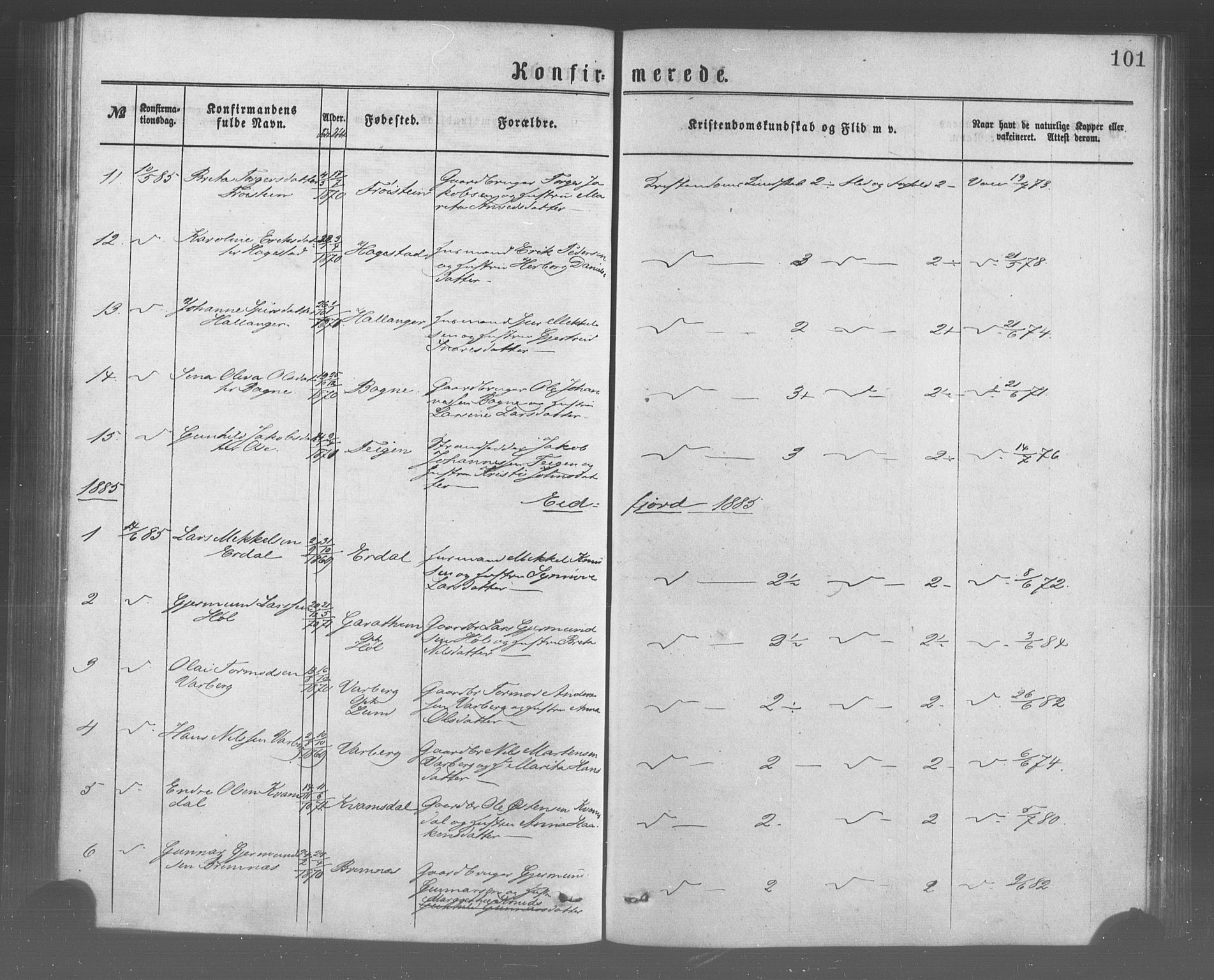 Ulvik sokneprestembete, AV/SAB-A-78801/H/Haa: Parish register (official) no. A 17, 1873-1891, p. 101