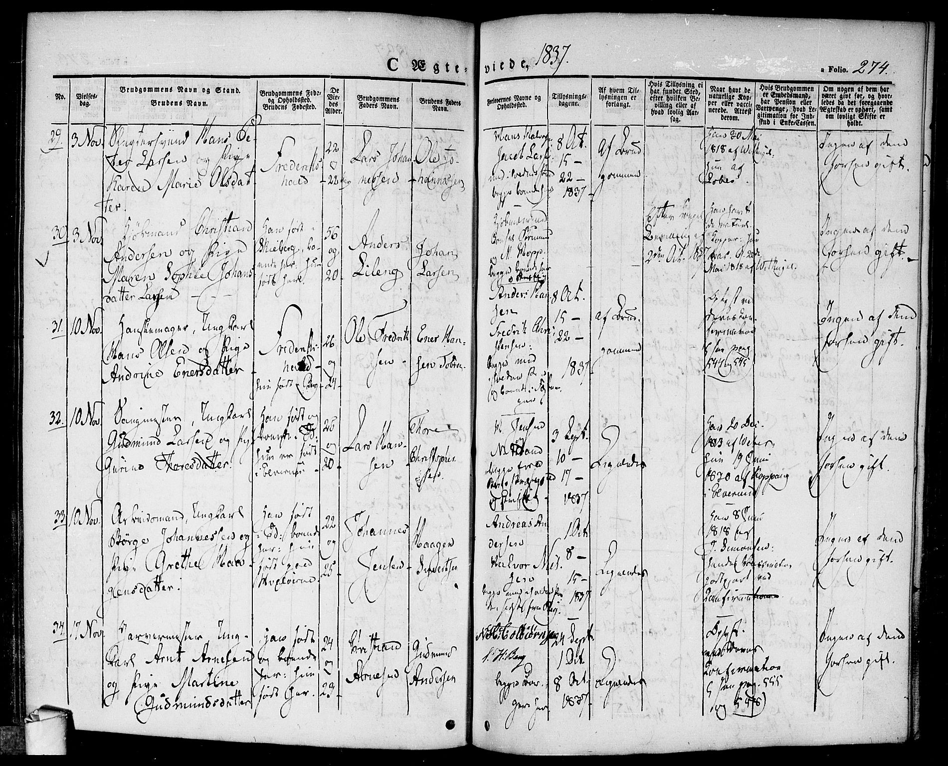 Halden prestekontor Kirkebøker, SAO/A-10909/F/Fa/L0005: Parish register (official) no. I 5, 1834-1845, p. 274
