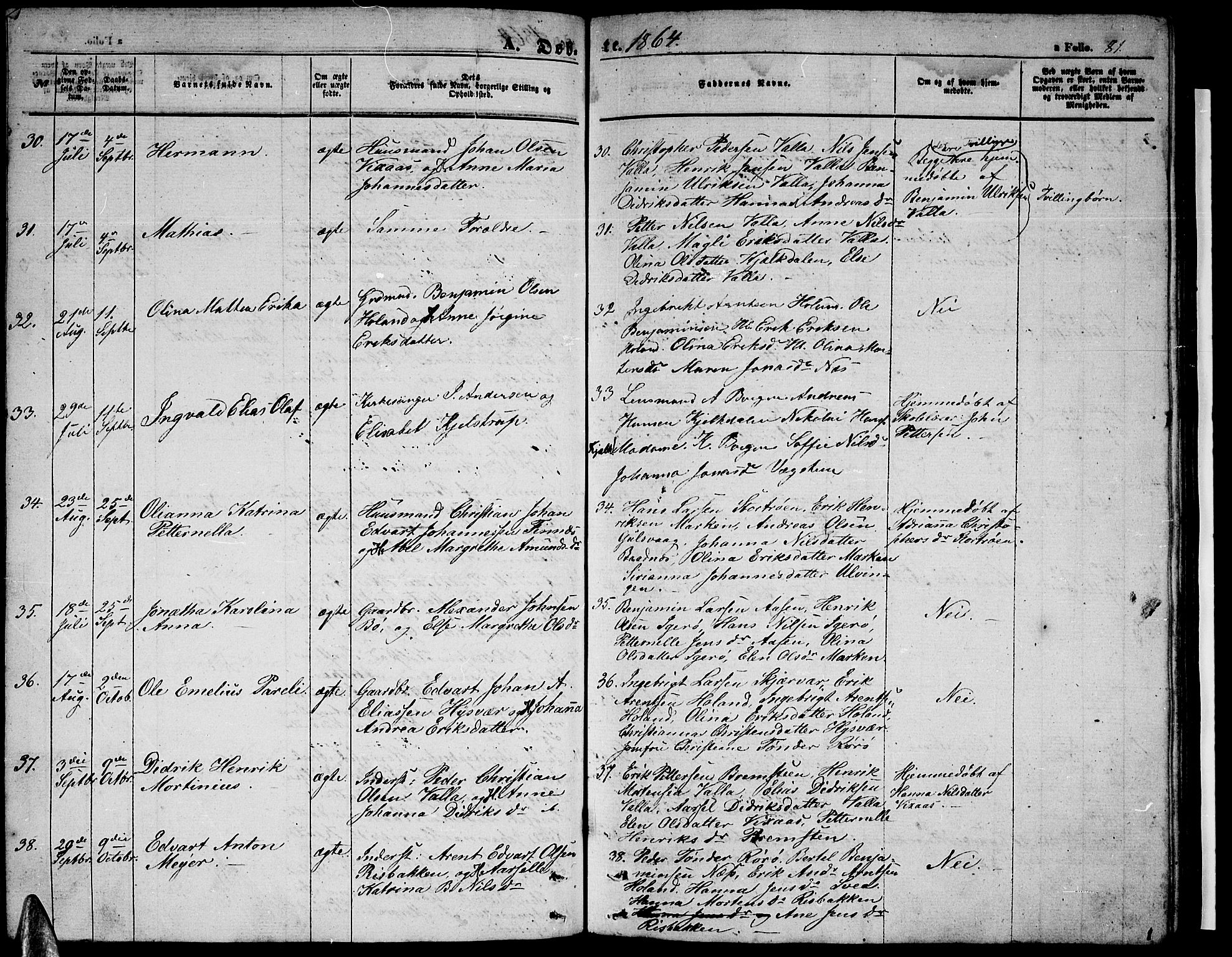 Ministerialprotokoller, klokkerbøker og fødselsregistre - Nordland, AV/SAT-A-1459/816/L0251: Parish register (copy) no. 816C01, 1852-1870, p. 81