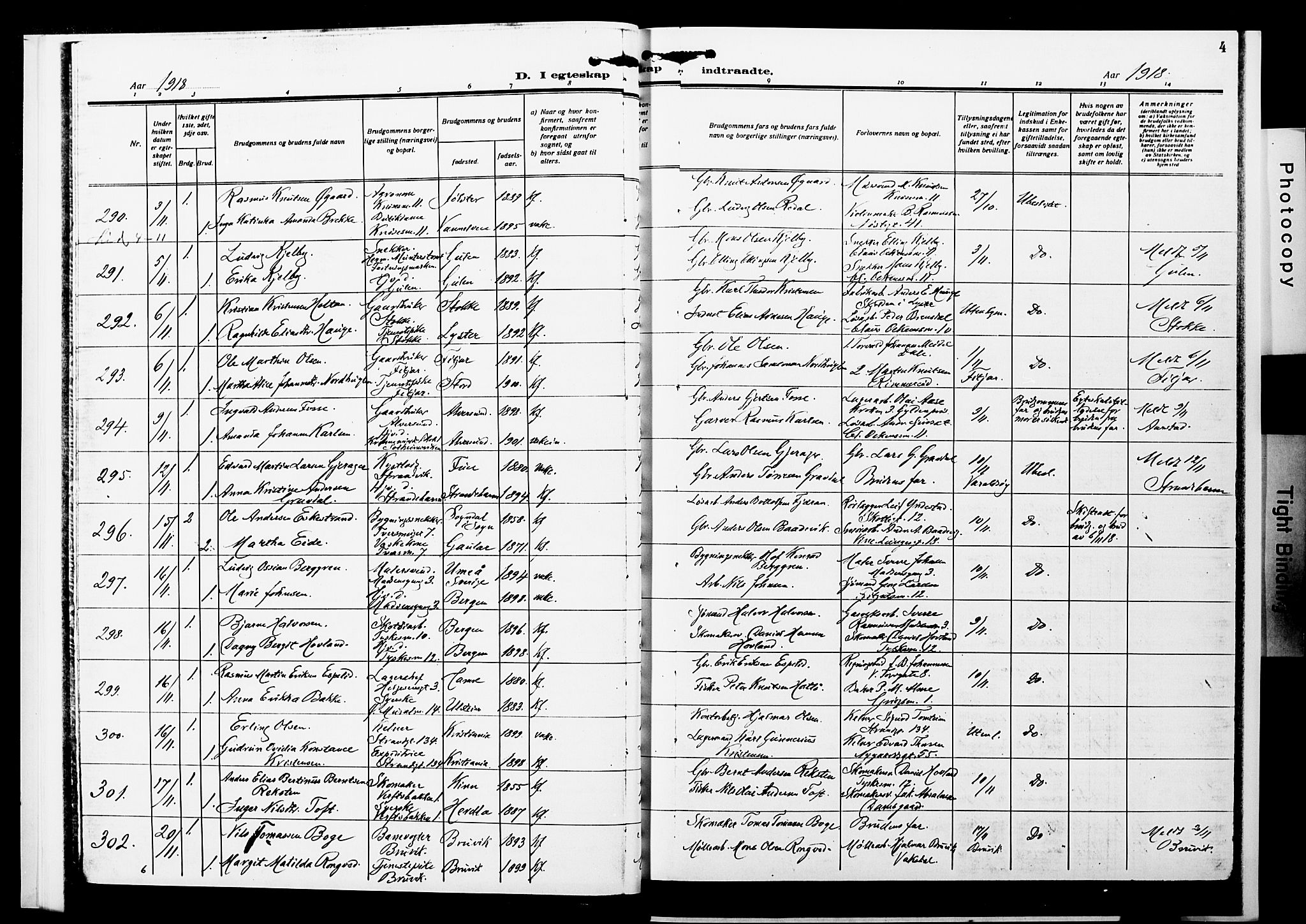Nykirken Sokneprestembete, SAB/A-77101/H/Hab: Parish register (copy) no. D 5, 1918-1926, p. 4