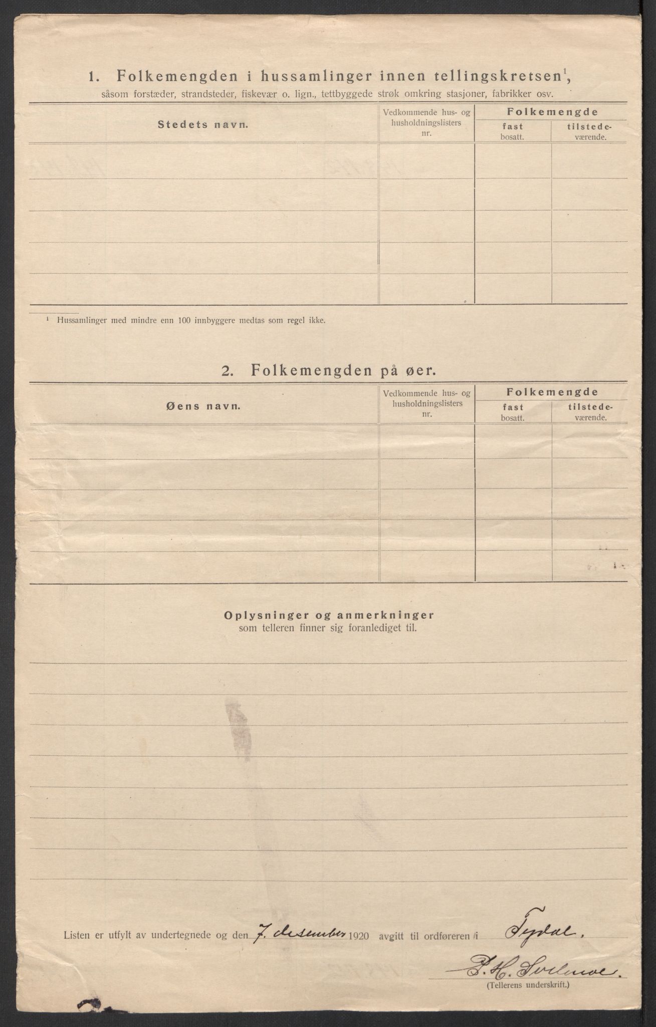 SAT, 1920 census for Tydal, 1920, p. 11