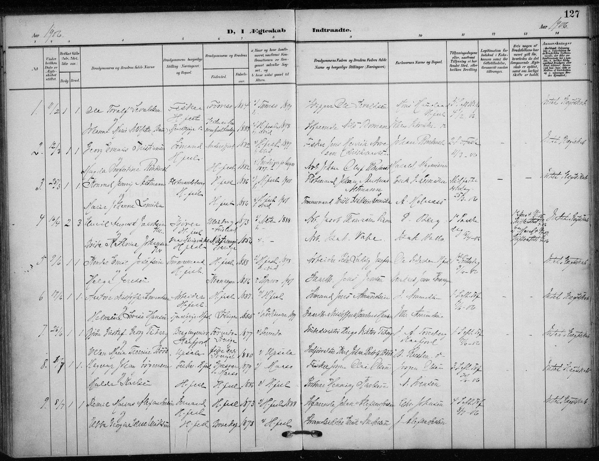 Hammerfest sokneprestkontor, SATØ/S-1347/H/Ha/L0014.kirke: Parish register (official) no. 14, 1906-1916, p. 127