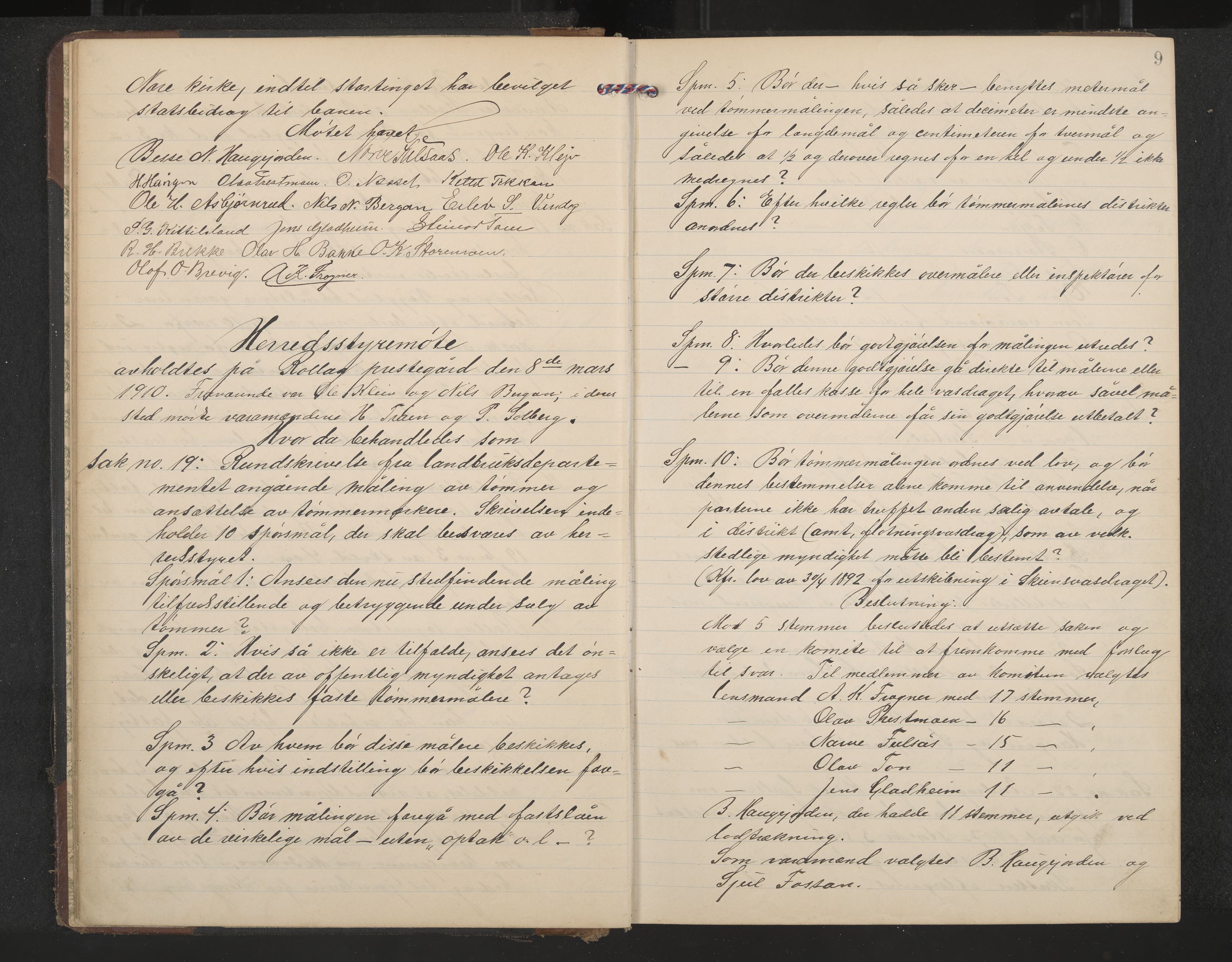 Rollag formannskap og sentraladministrasjon, IKAK/0632021-2/A/Aa/L0005: Møtebok, 1909-1915, p. 9