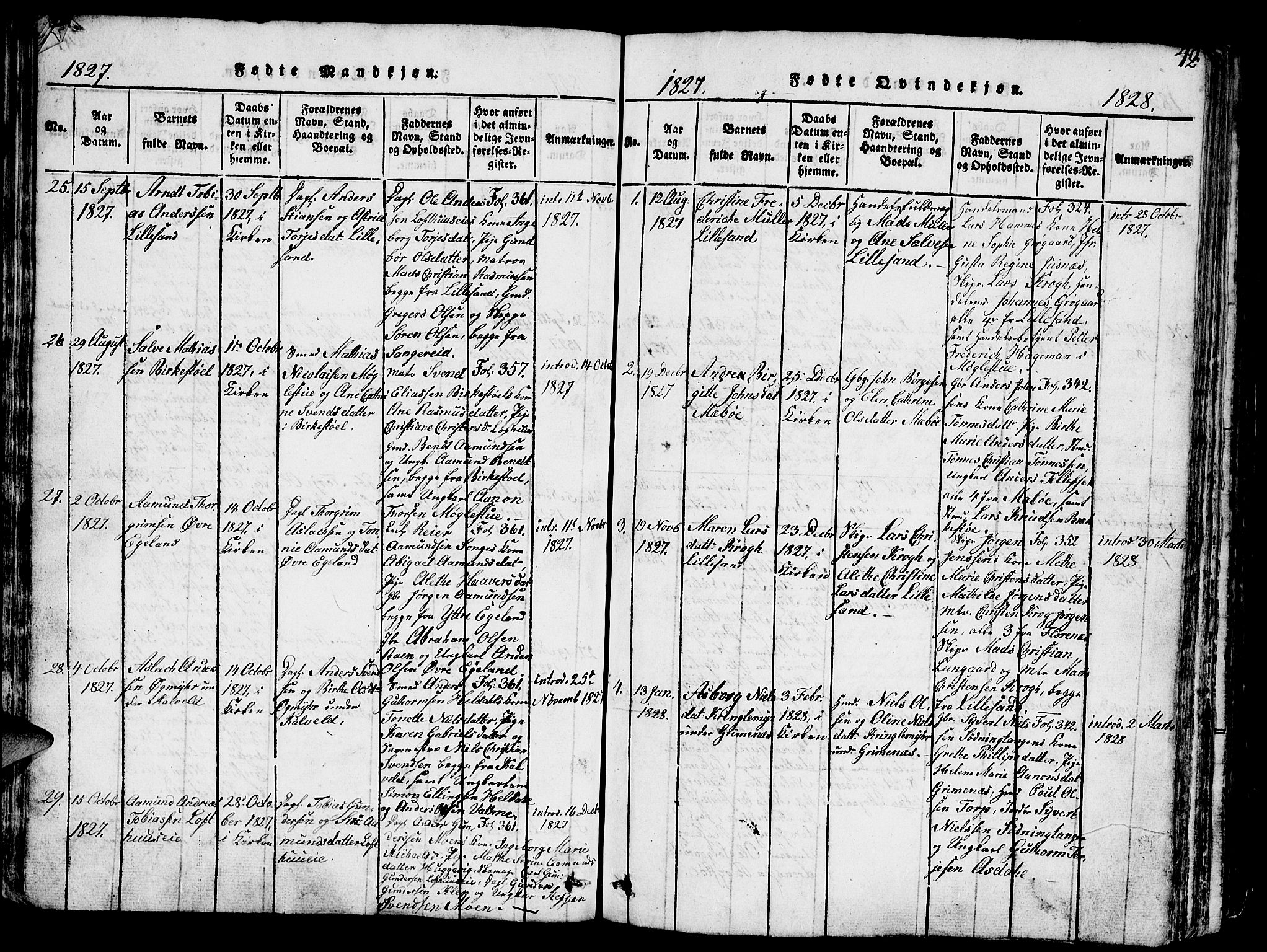Vestre Moland sokneprestkontor, SAK/1111-0046/F/Fb/Fbb/L0001: Parish register (copy) no. B 1, 1816-1851, p. 42