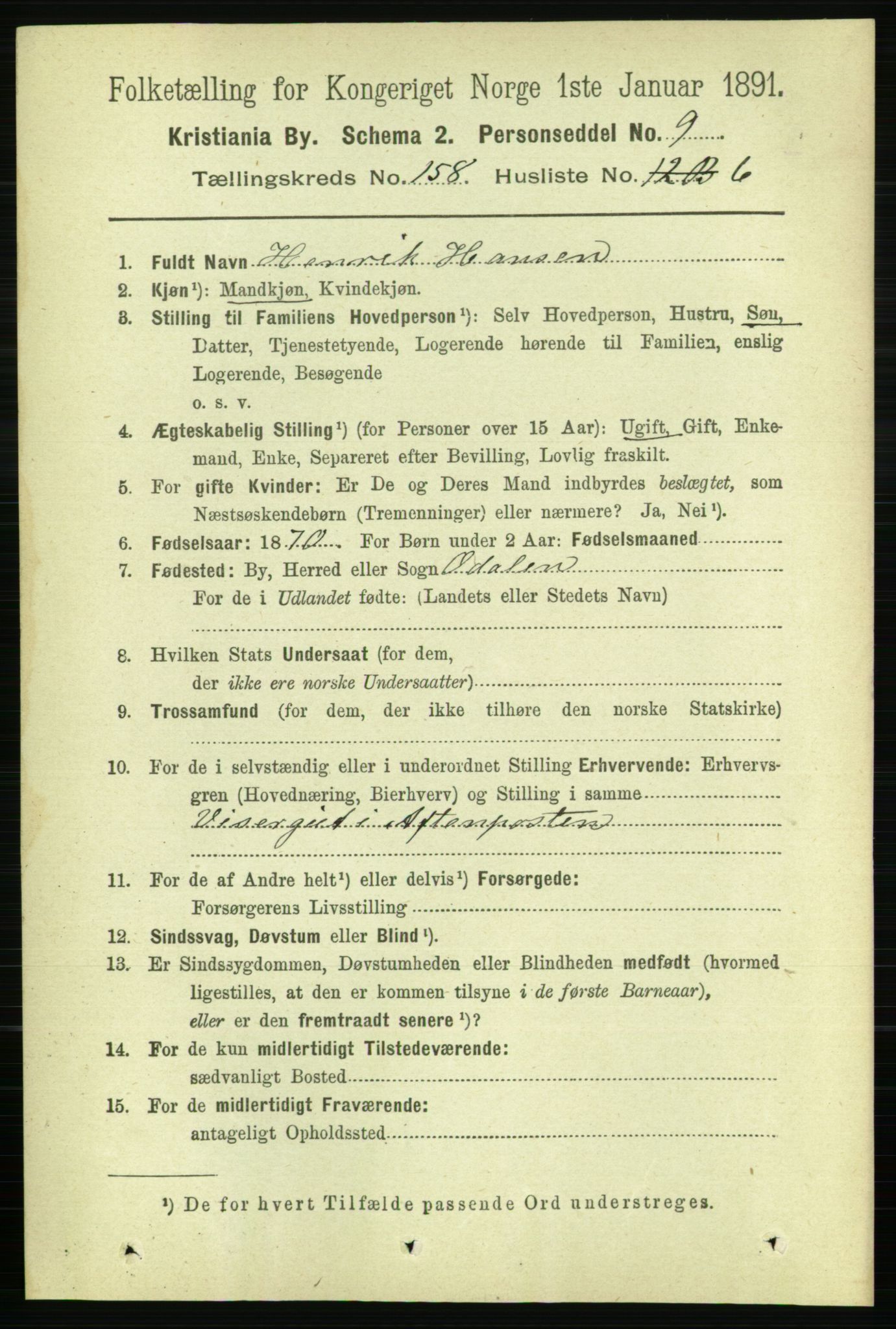 RA, 1891 census for 0301 Kristiania, 1891, p. 89719