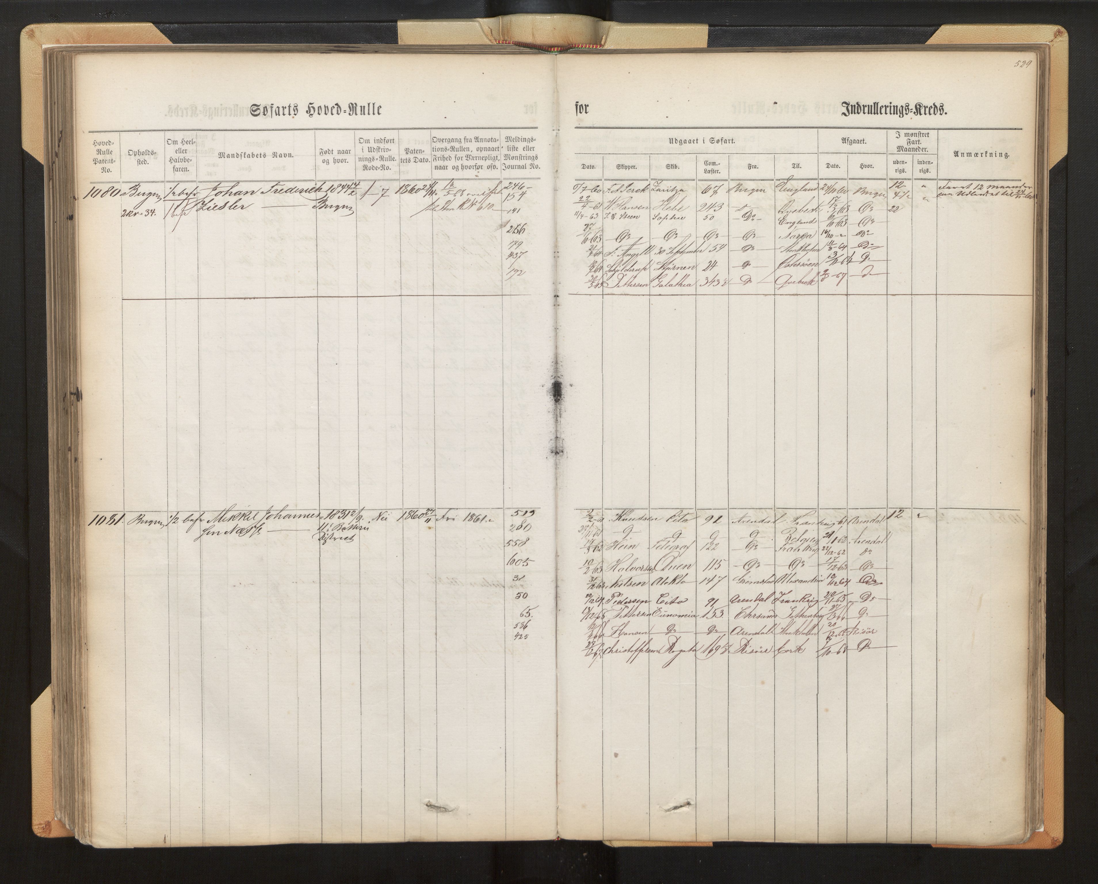 Innrulleringssjefen i Bergen, AV/SAB-A-100050/F/Fh/L0008: Sjøfarts-hovedrulle for Bergen krets, fol. 316 - 636, 1860-1865, p. 529