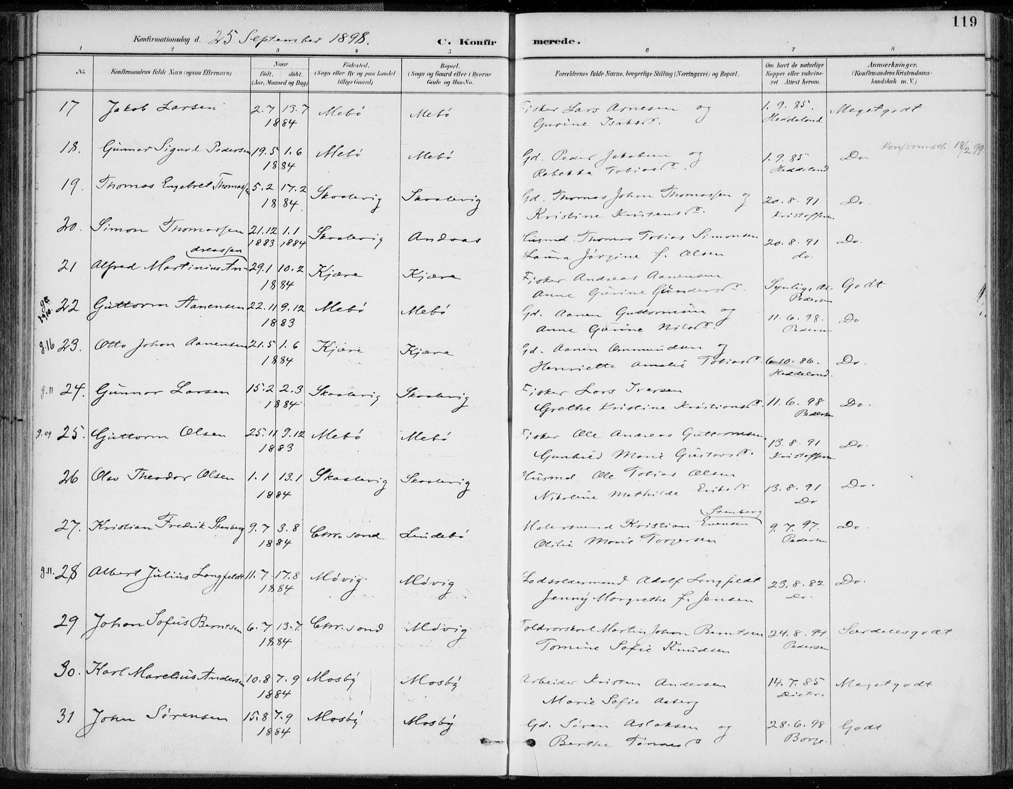 Oddernes sokneprestkontor, AV/SAK-1111-0033/F/Fa/Faa/L0010: Parish register (official) no. A 10, 1897-1911, p. 119