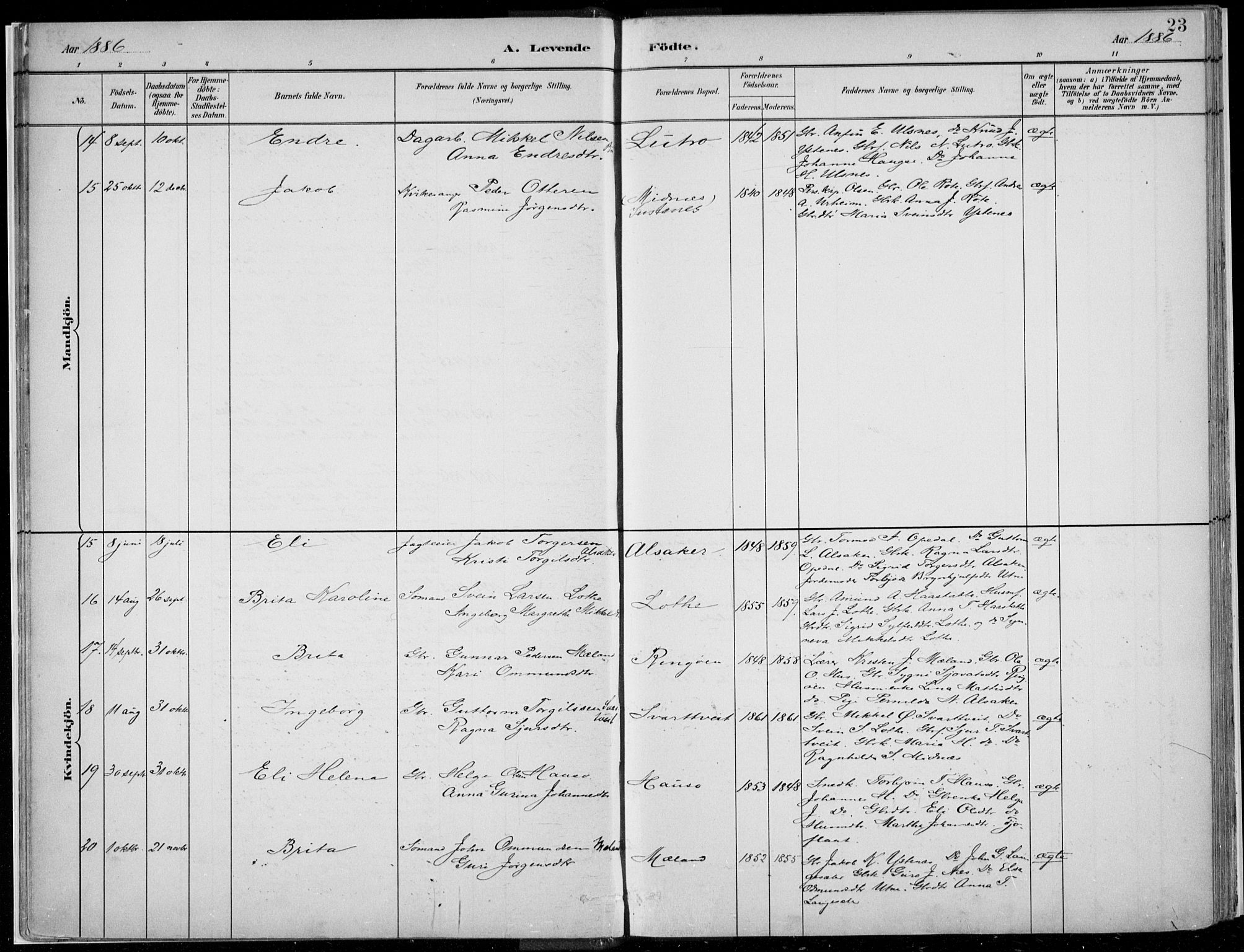 Ullensvang sokneprestembete, SAB/A-78701/H/Haa: Parish register (official) no. E  1, 1882-1921, p. 23