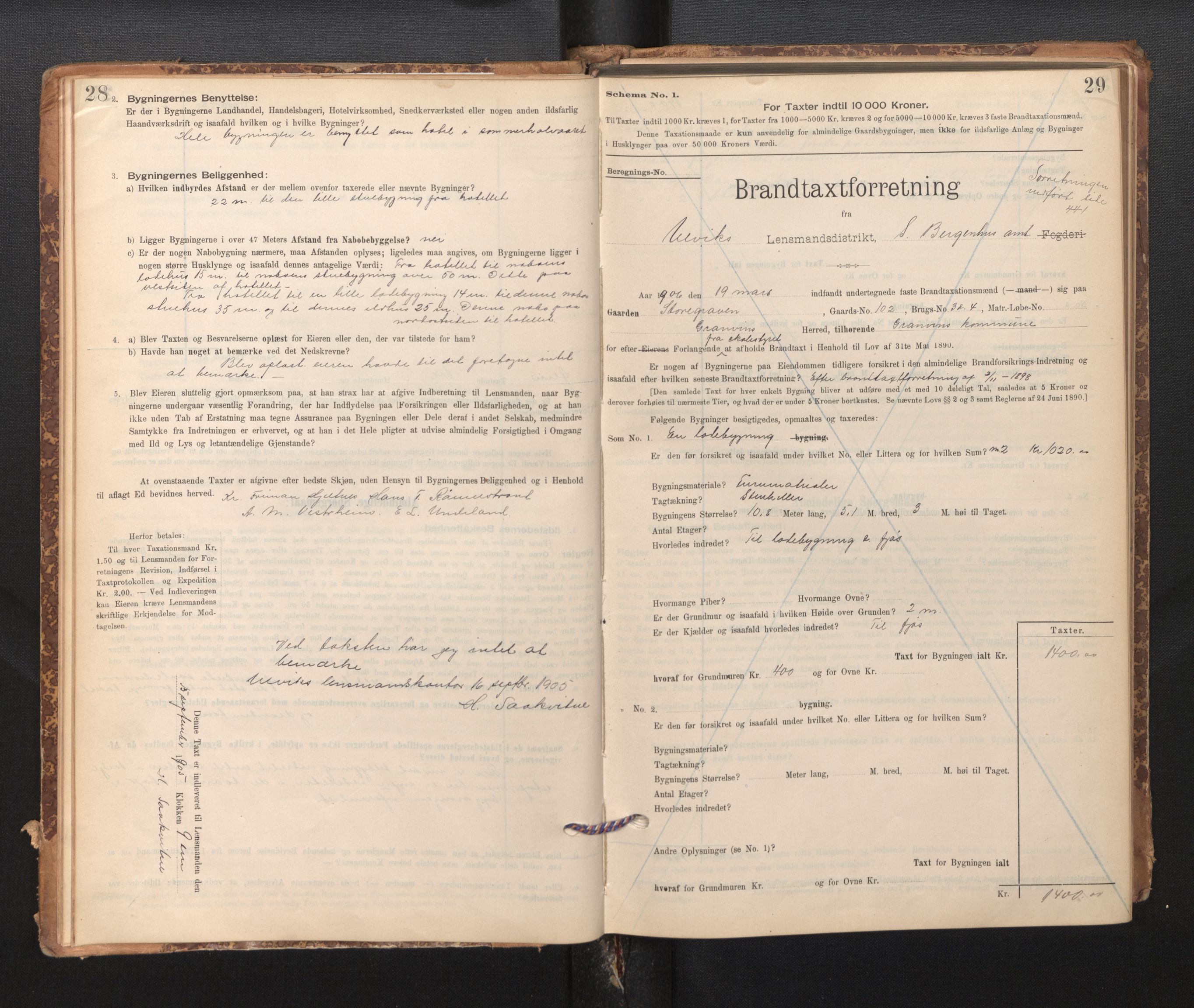 Lensmannen i Ulvik, SAB/A-35601/0012/L0003: Branntakstprotokoll, skjematakst, 1895-1946, p. 28-29