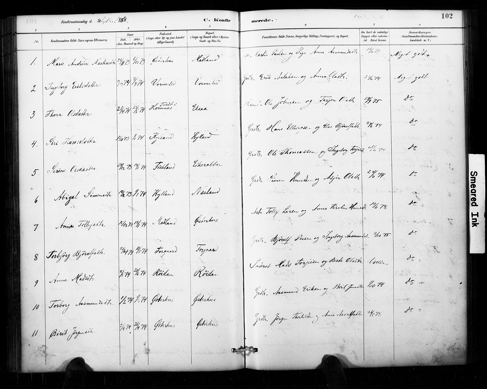 Åseral sokneprestkontor, AV/SAK-1111-0051/F/Fa/L0003: Parish register (official) no. A 3, 1884-1901, p. 102