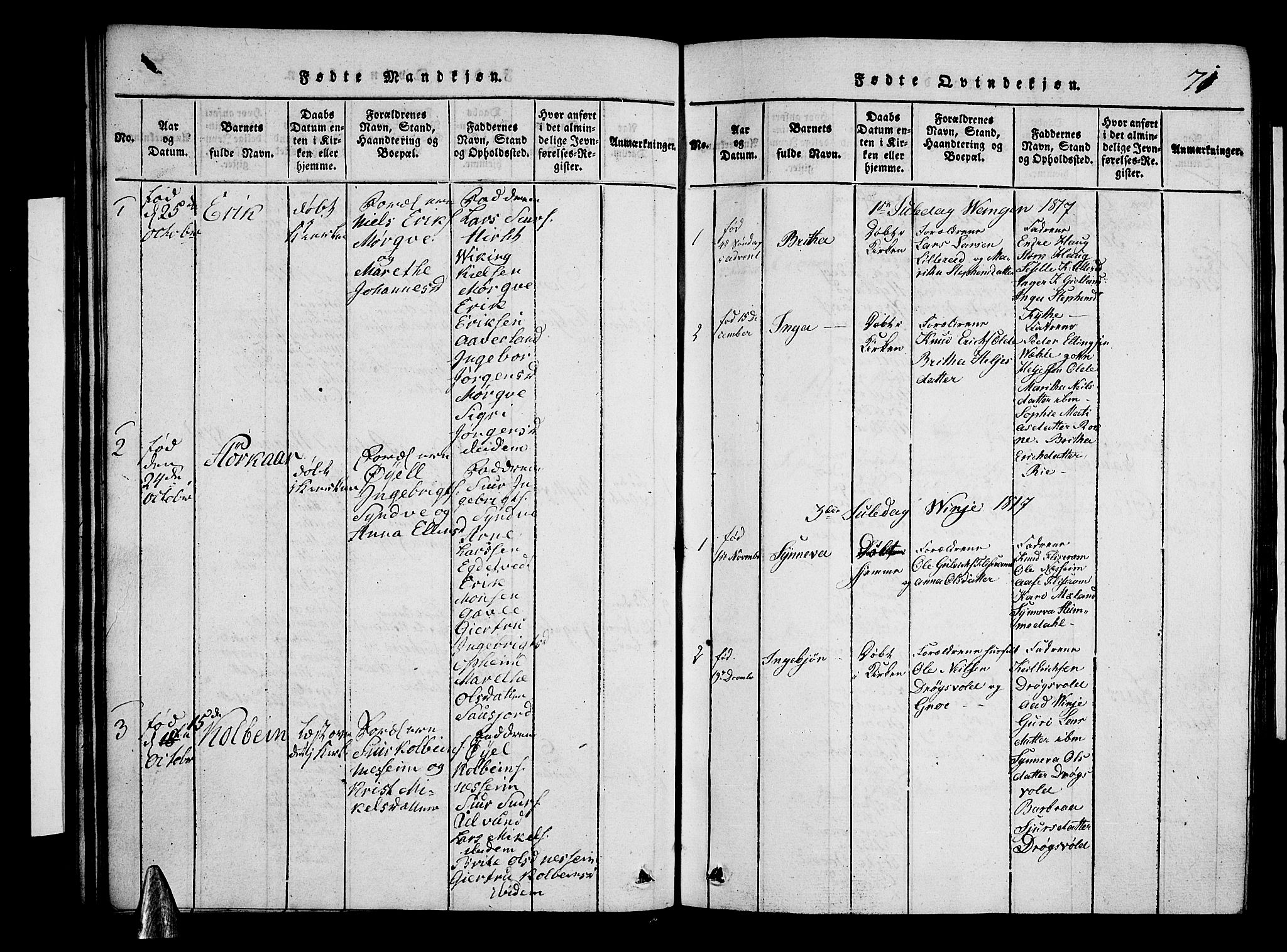 Voss sokneprestembete, AV/SAB-A-79001/H/Hab: Parish register (copy) no. A 1, 1816-1818, p. 71