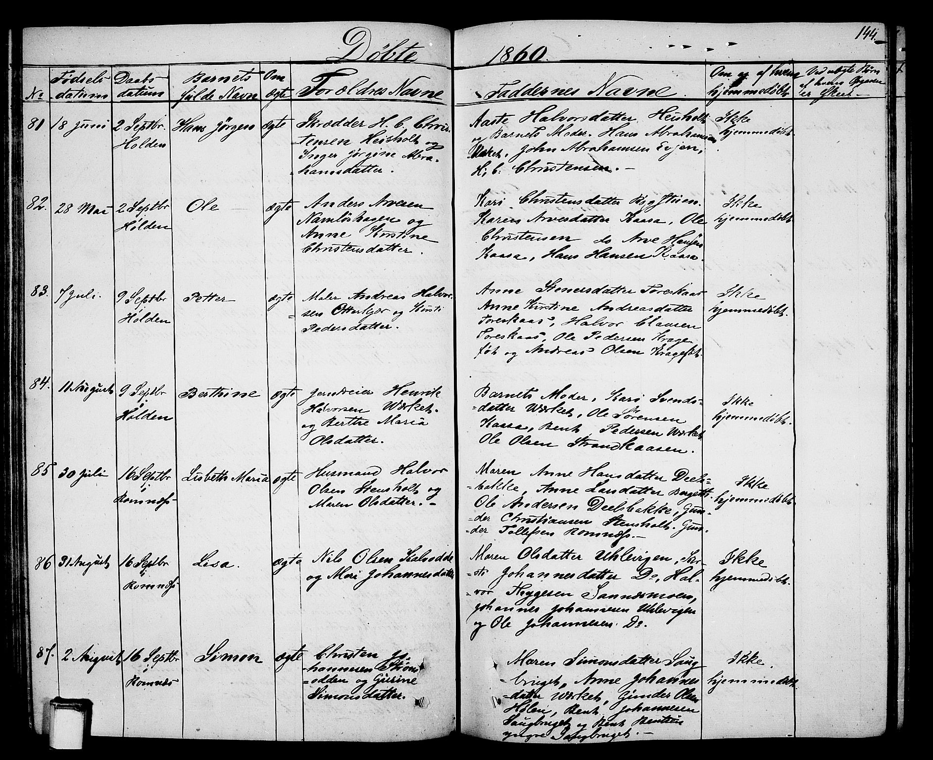 Holla kirkebøker, SAKO/A-272/G/Ga/L0003: Parish register (copy) no. I 3, 1849-1866, p. 144