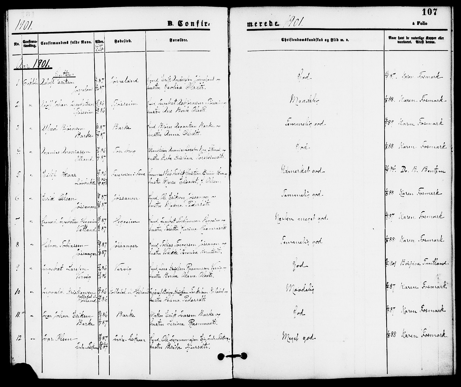 Strand sokneprestkontor, SAST/A-101828/H/Ha/Haa/L0008: Parish register (official) no. A 8, 1874-1907, p. 107