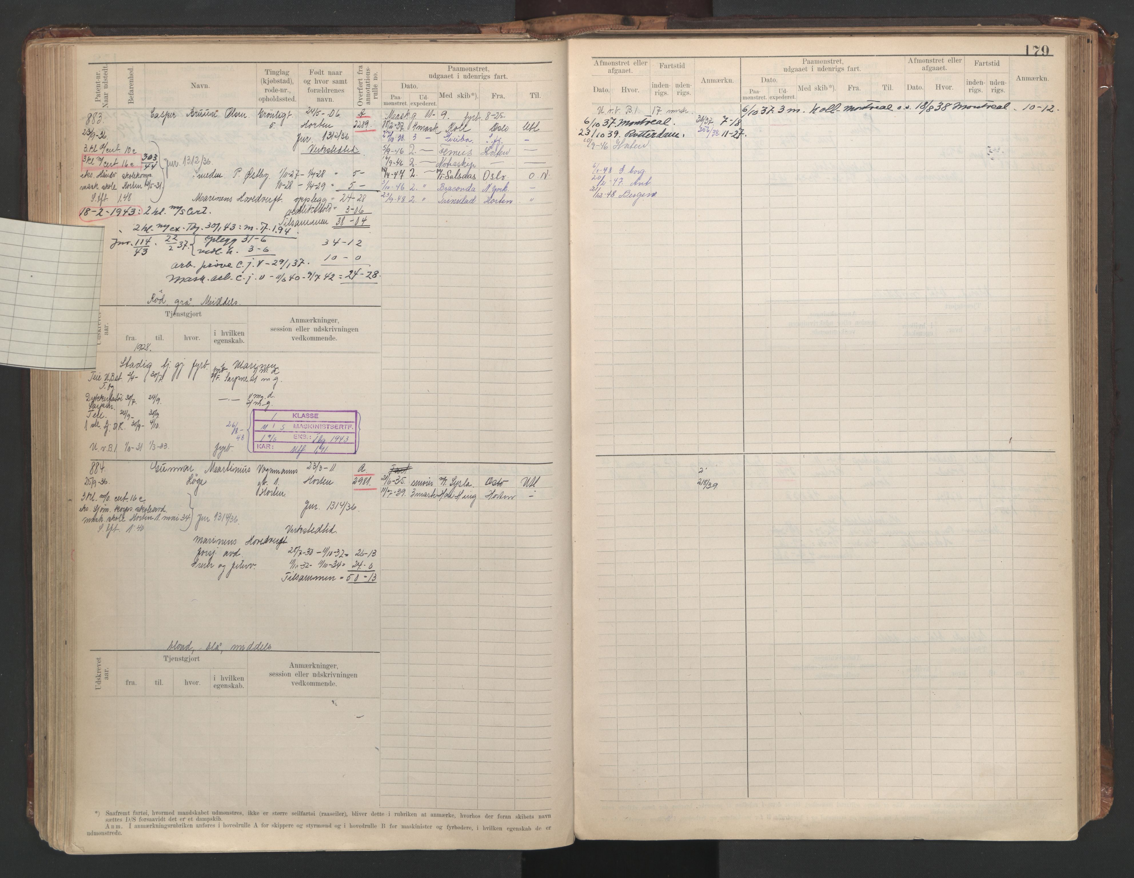 Horten innrulleringskontor, AV/SAKO-A-785/F/Fe/L0008: Maskinist, fyrbøterrulle, 1911-1948, p. 179