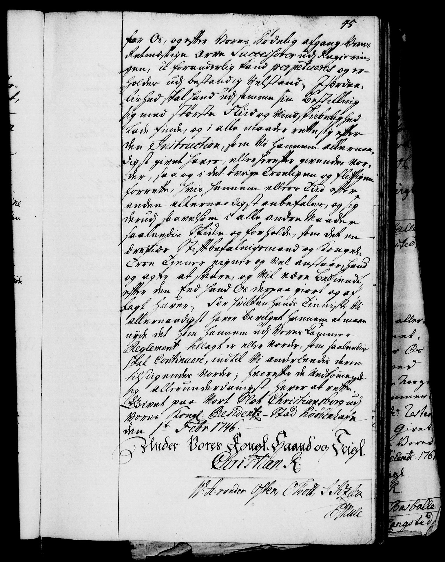 Rentekammeret, Kammerkanselliet, RA/EA-3111/G/Gg/Gge/L0003: Norsk bestallingsprotokoll med register (merket RK 53.27), 1745-1761, p. 45