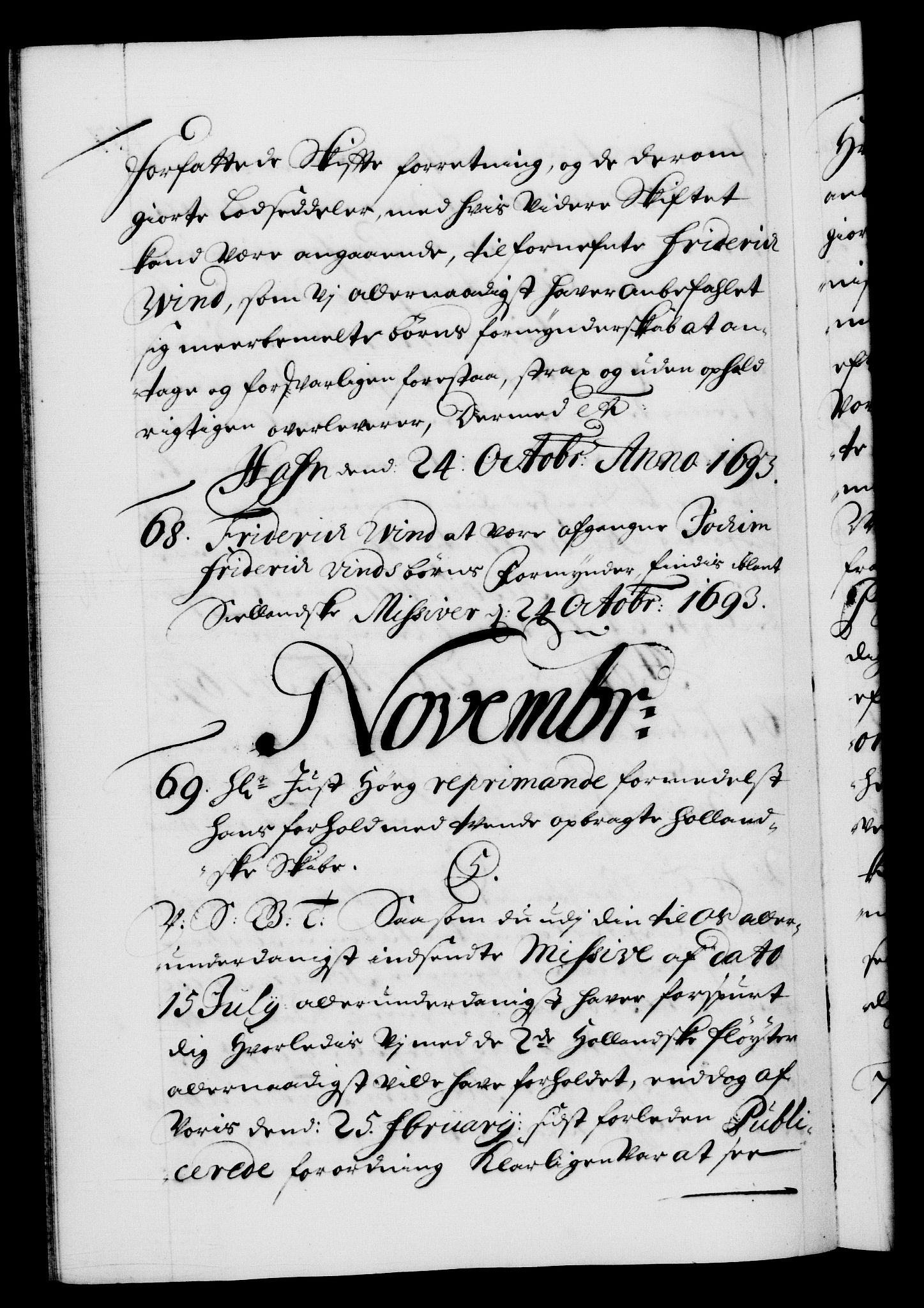 Danske Kanselli 1572-1799, RA/EA-3023/F/Fc/Fca/Fcab/L0015: Norske tegnelser (mikrofilm), 1692-1699, p. 137b